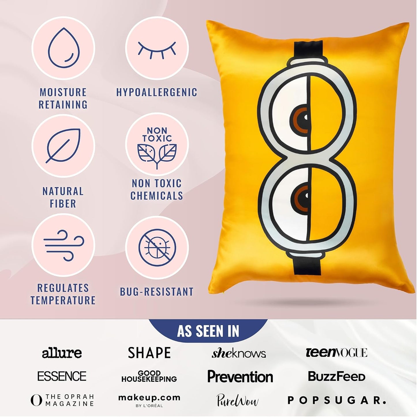 Blissy Silk Pillowcase - 100% Pure Mulberry Silk - 22 Momme 6A High-Grade Fibers - Silk Pillow Cover for Hair & Skin - Regular, Queen & King (Minion, 20" x 36" (Pack of 1))