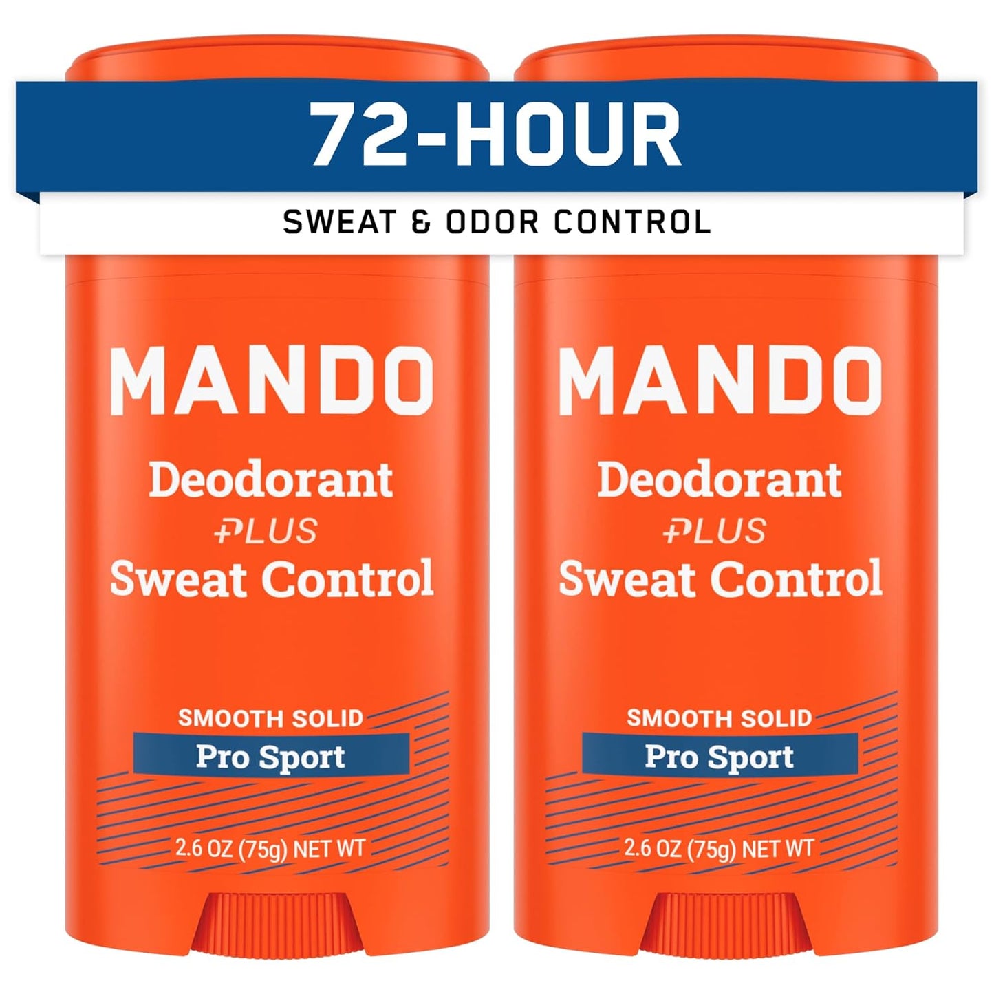 Mando Antiperspirant Deodorant Sweat and Odor Control for Men – Extra Strength Smooth Solid Stick – 72 Hour Performance – Baking Soda Free, Skin Safe – 2.6 oz – Pro Sport – Pack of 2