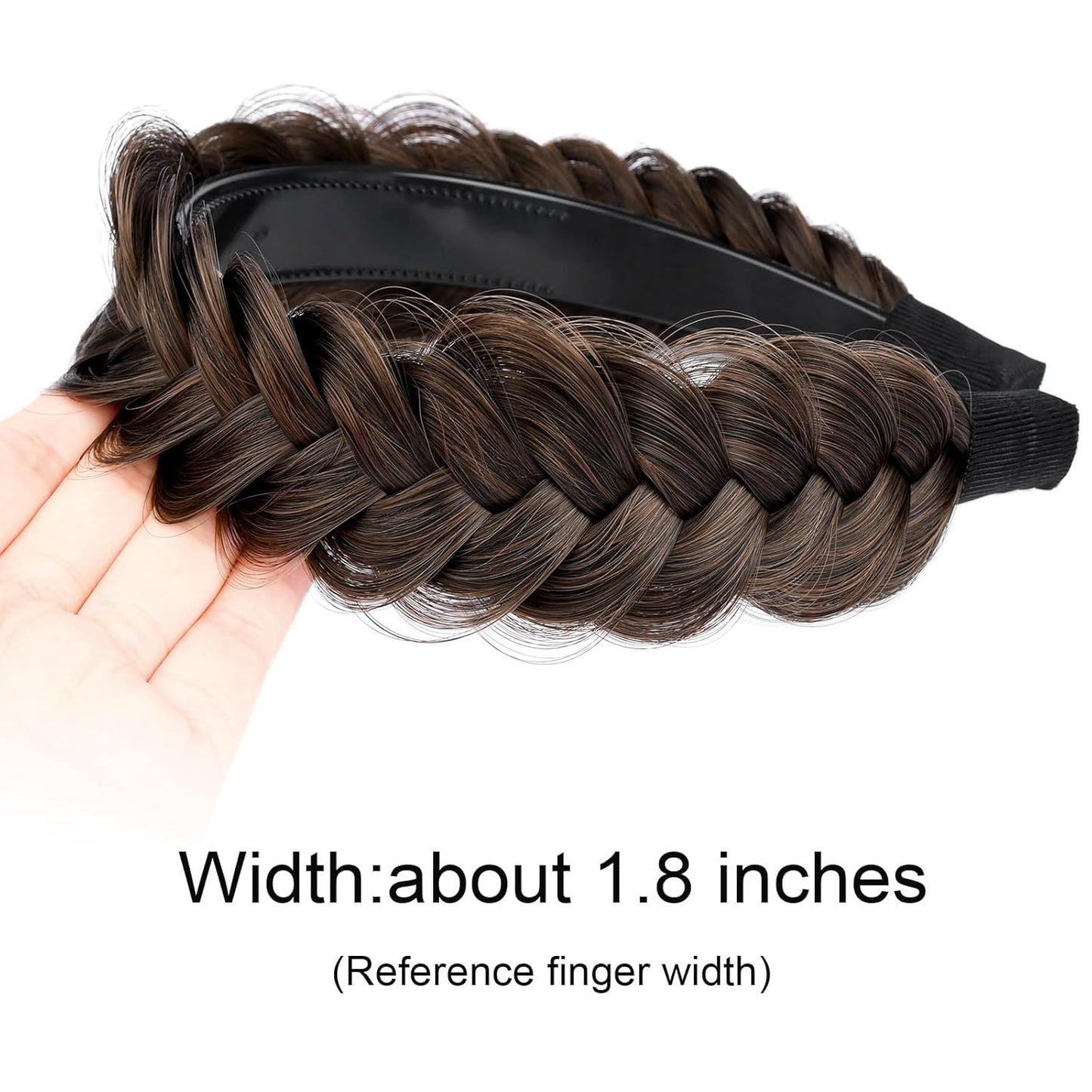 DIGUAN Wide Messy Braided Headband With Teeth Synthetic Hair Plaited Headband High Elasticity Braids Chunky Fishtail Braided Hair Band Hairpiece for Girls Women Beauty Accessory (Copper Brown)
