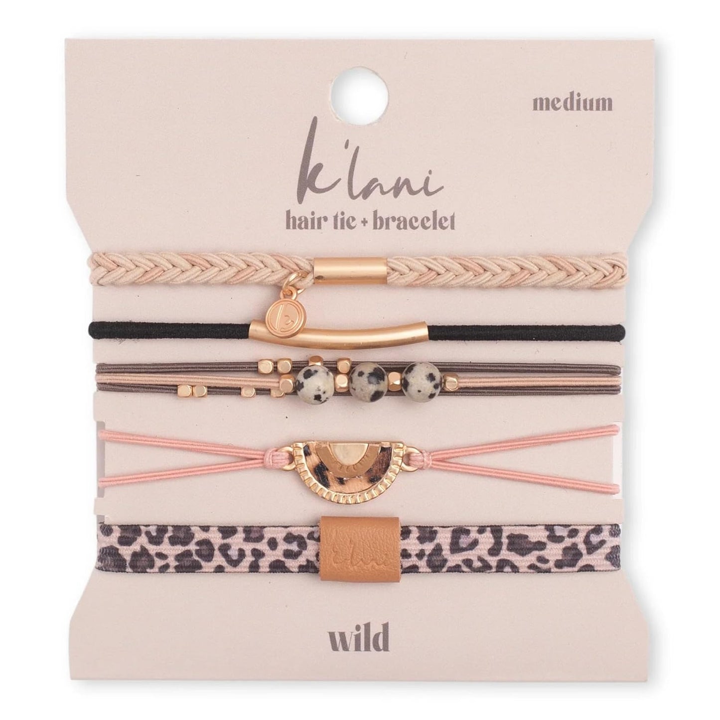 K'lani Wild Bracelets for Women – Elastic Bracelets and Boho Hair Ties – Cute Hair Ties for Women and Hair Tie Accessories – Stylish Bracelets Boho Style for Hair and Wrist – Set of 5 (Medium)