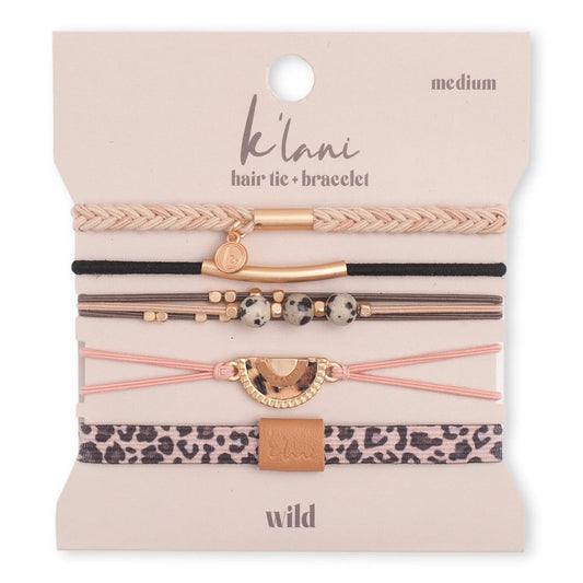 K'lani Wild Bracelets for Women – Elastic Bracelets and Boho Hair Ties – Cute Hair Ties for Women and Hair Tie Accessories – Stylish Bracelets Boho Style for Hair and Wrist – Set of 5 (Large)