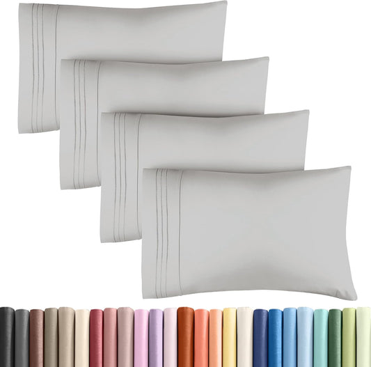 Queen Pillow Cases Set of 4 - Ultra Soft Hotel Quality Pillowcase Covers - Comfy, Cozy & Wrinkle Free - Shrinkage and Fade Resistant - Machine Washable Pillow Protectors - 4 Piece Set - French Grey