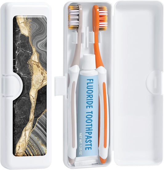 Toothbrush Travel Case - Colorful Pattern, Holder and Covers for Toothbrushes, Includes Tongue Scraper Case