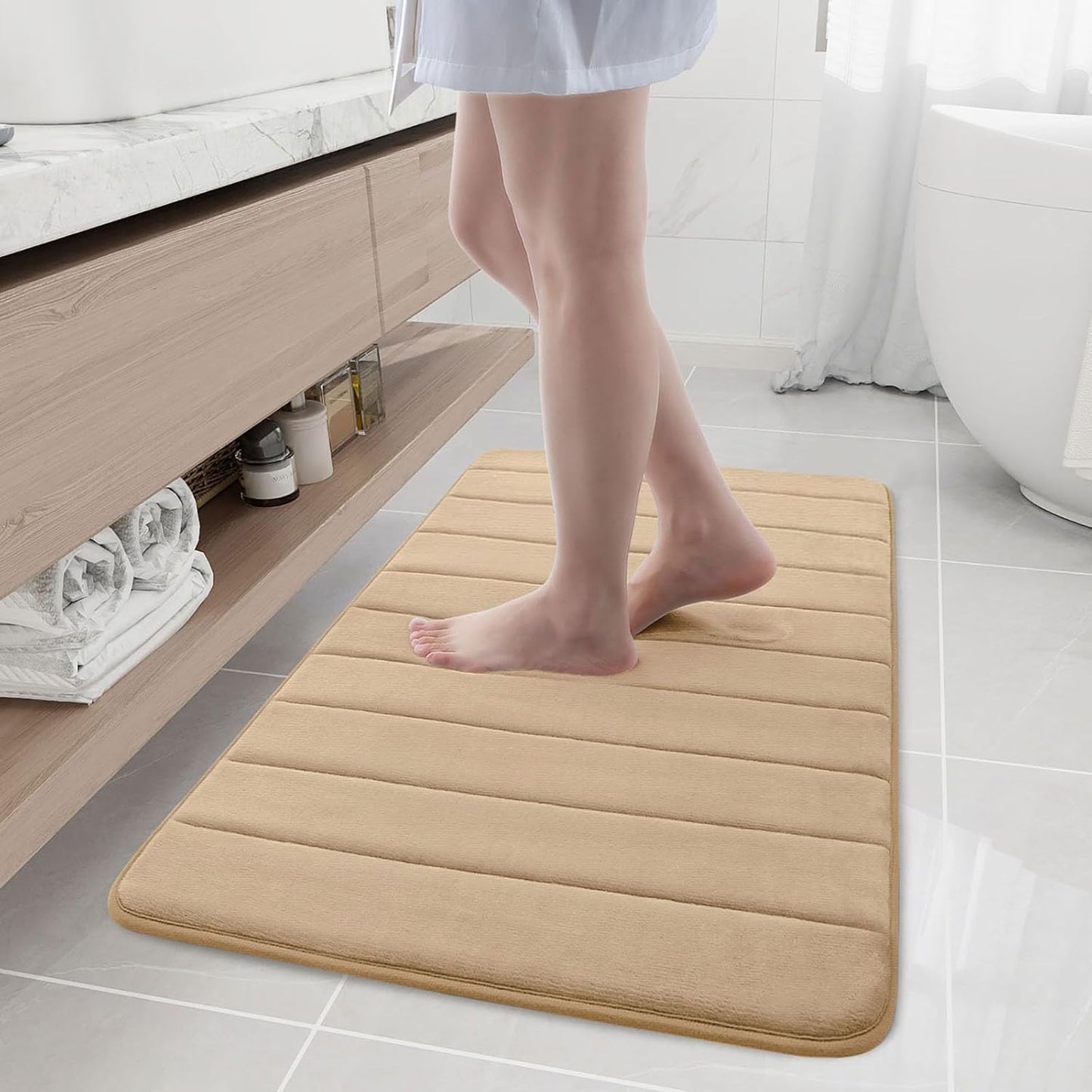 Buganda Memory Foam Bath Mat, 40" x 24", Ultra Soft and Non-Slip Bathroom Rugs, Water Absorbent and Machine Washable Bath Rug Runner for Bathroom, Shower, and Tub, Camel
