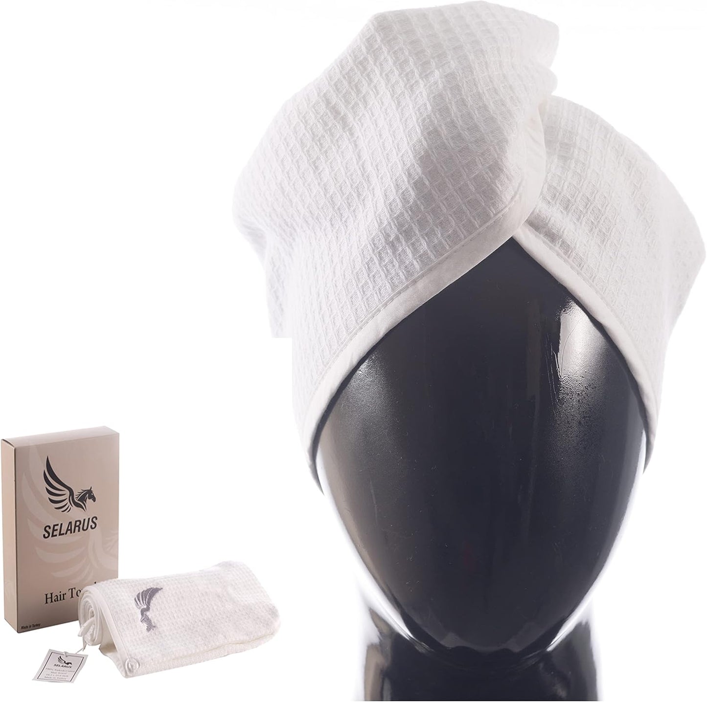 100% Turkish Cotton Hair Towel Wrap for Women,Non Microfiber,400-GSM(Grams per Square Metre),AntiFrizz,Hair Plop Waffle Towels for Curly,Long&Thick Hairs,Turban Head Wrap,1Pack10x26inc(White)