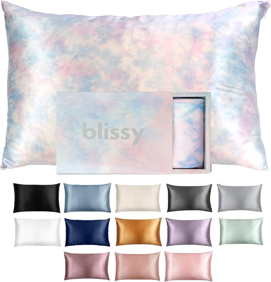 Blissy Silk Pillowcase - 100% Pure Mulberry Silk - 22 Momme 6A High-Grade Fibers - Silk Pillow Cover for Hair & Skin - Regular, Queen & King (Tie Dye, Queen)