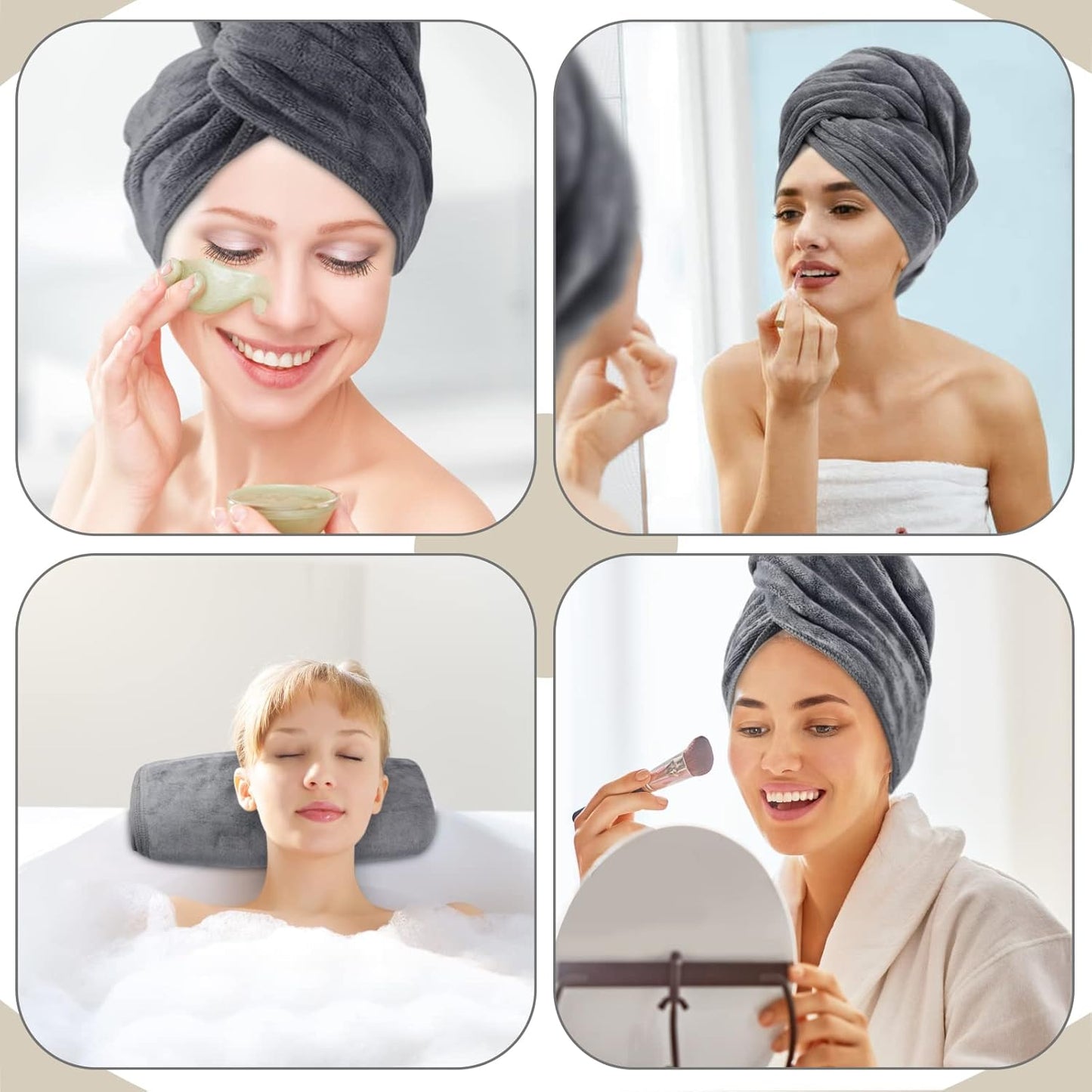 SUNLAND Microfiber Hair Towels Anti Frizz Hair Drying Towel Super Absorbent Fast Drying Turbans for Wet Curly Hair Soft Hair Towel Wrap with Elastic Band for All Hair Types 40 X 20 inches 2Pack Grey