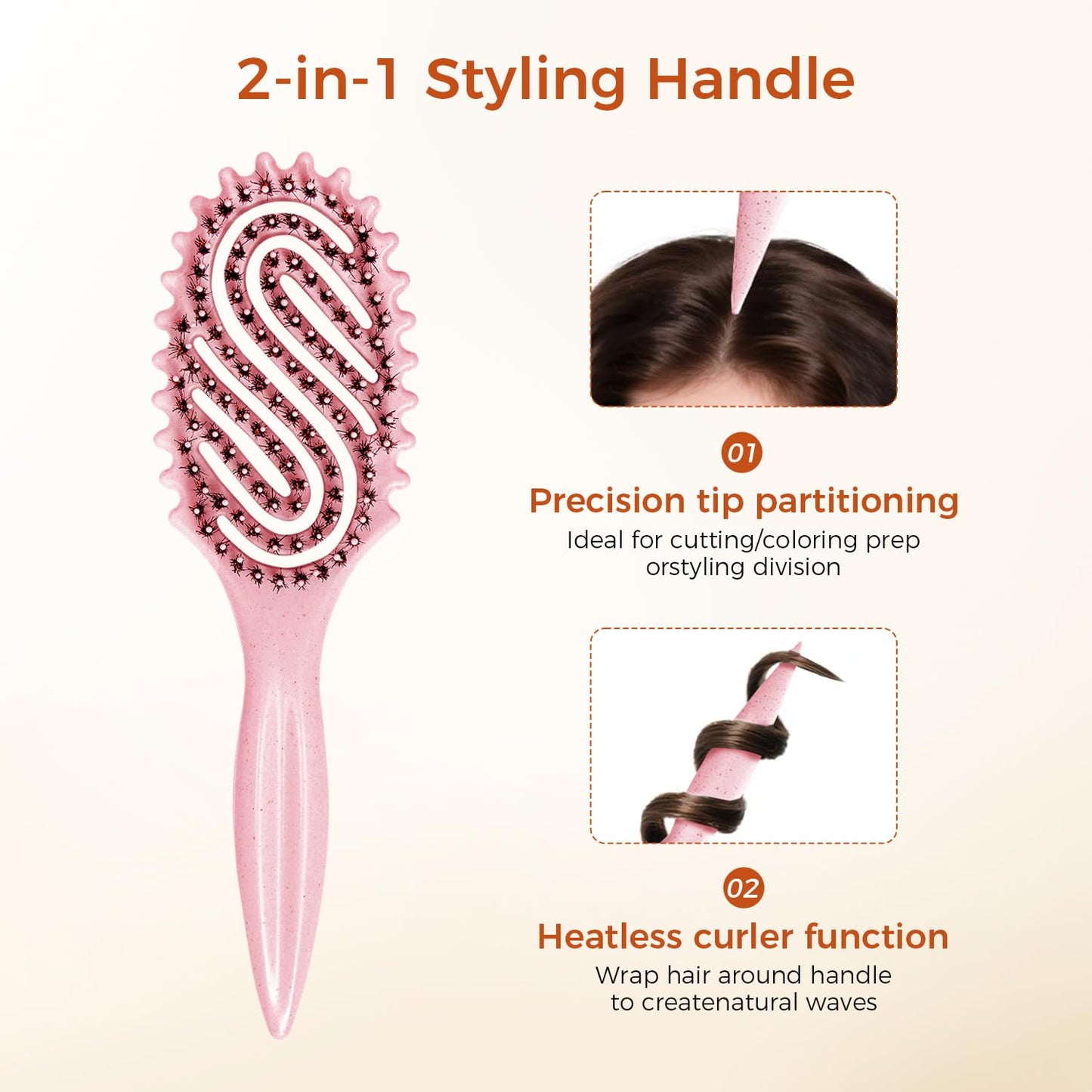 Curly Hair Brush, Curl Defining Brush with Soft Boar Bristles for Combing, Shaping, and Styling Curly Hair Suitable for All Women and Men with Wet & Dry Hair(Pink)