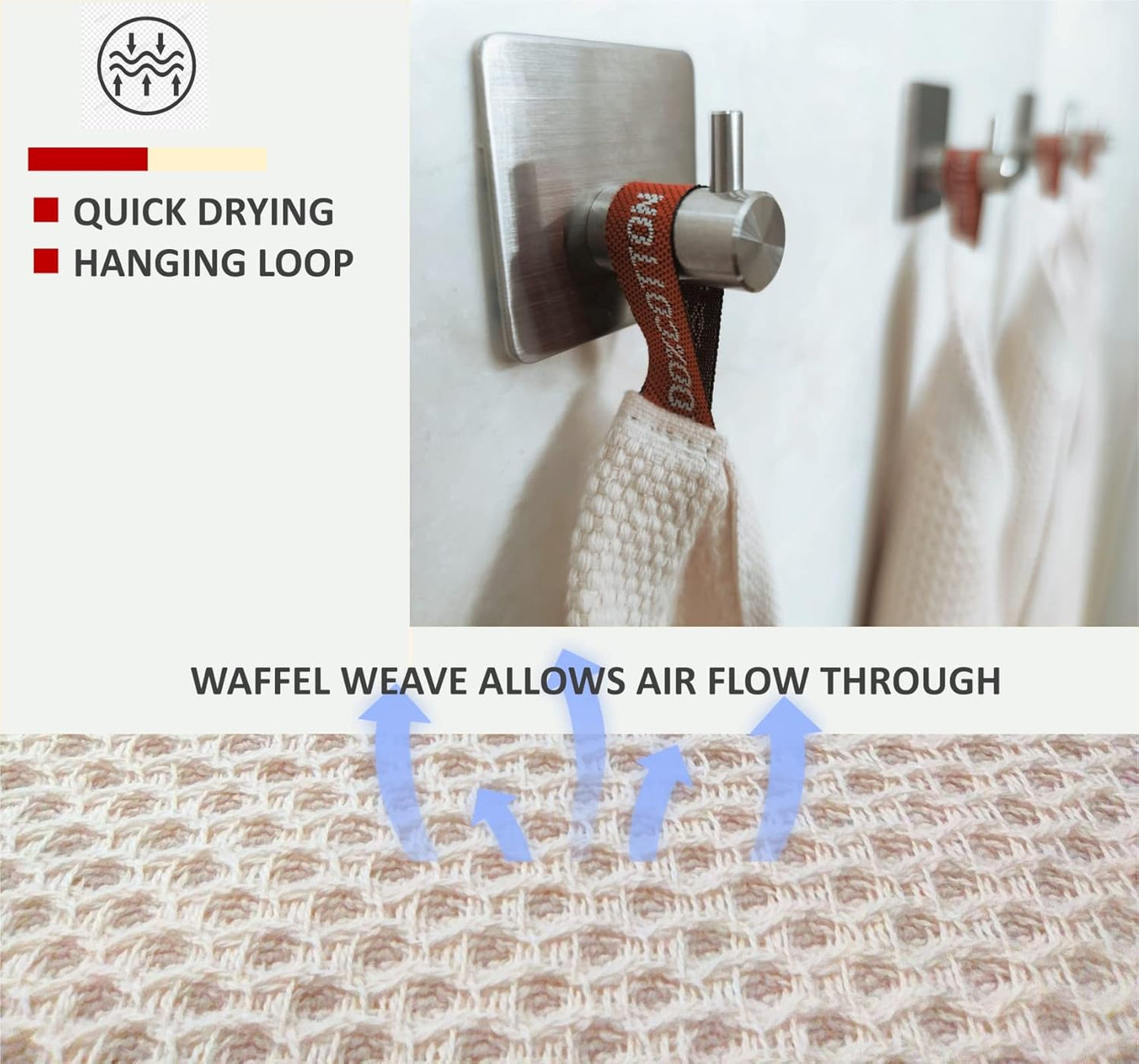 Kitchen Hand Towels 100% Cotton Waffle Weave Dish Towel for Cleaning Drying - Extra Absorbent and Soft - 13 x 28 inch (Beige-6 Pack)