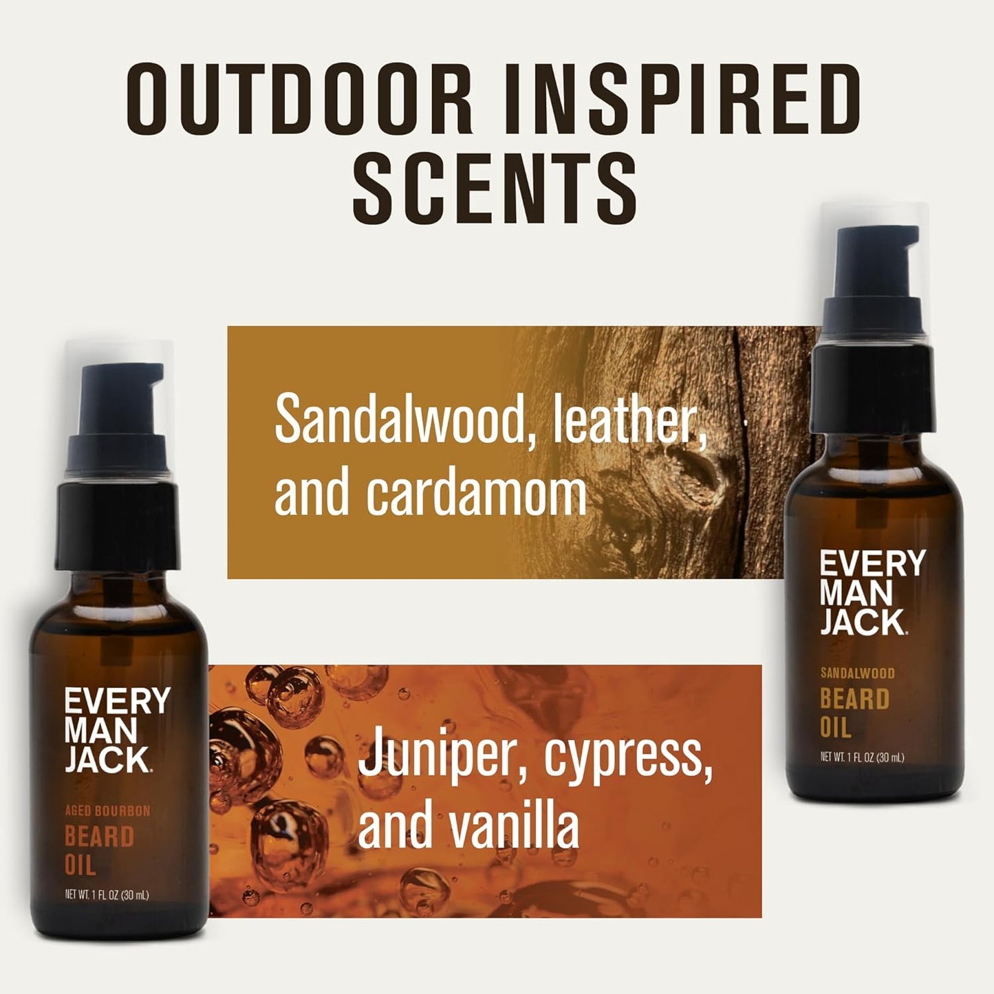 Every Man Jack Mens Beard Oil - Subtle Aged Bourbon & Sandalwood Fragrance - Deeply Moisturizes and Softens Your Beard and Adds a Natural Shine - Naturally Derived with Shea Butter - 1 fl oz (2 Pack)
