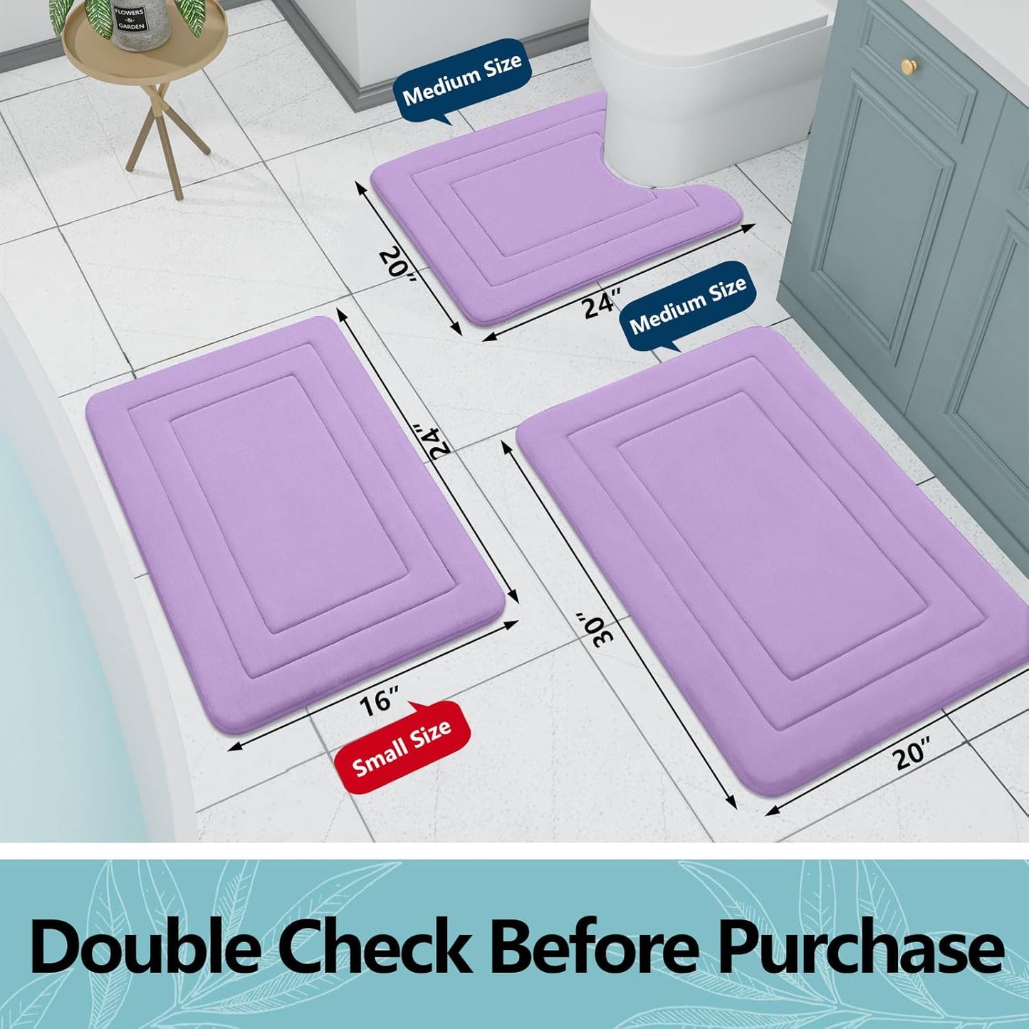 Arotive Memory Foam Bathroom Rug Mat 24x16, Ultra Soft and Absorbent Bath Mat, Machine Wash Dry, Comfortable Bath Rug Carpet for Bathroom Floor, Tub and Shower, Lavender