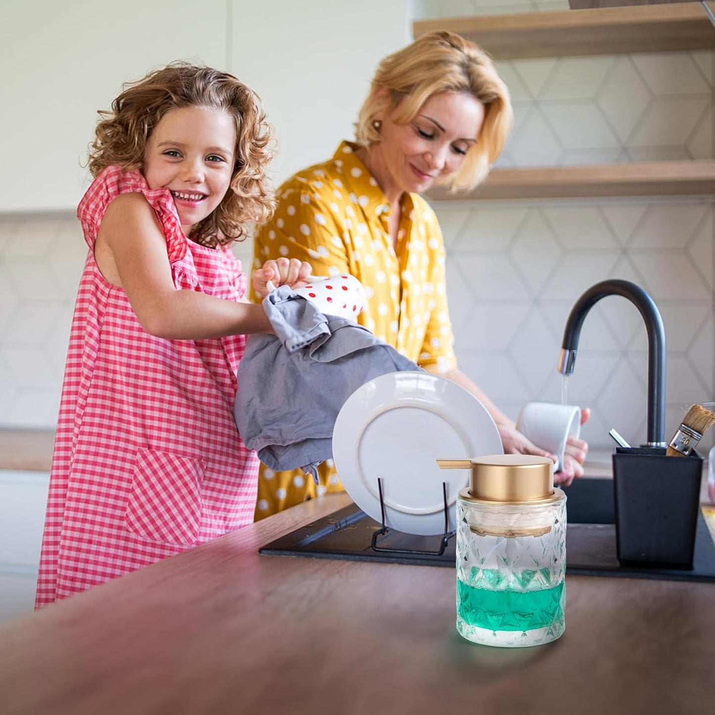 Bathroom Glass Soap Dispenser with Durable Rust-Proof Plastic Liquid Pump (Can't Foam) Hand Lotion Dispenser Antislip Shampoo Kitchen 10oz 2 Pack