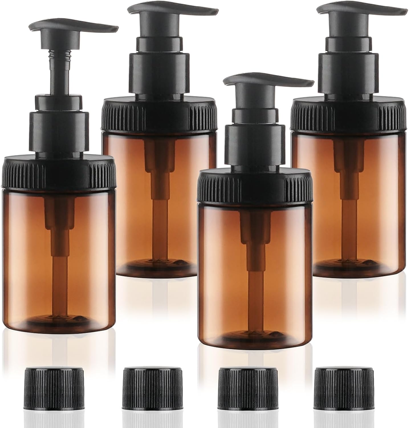 Cosywell Pump Bottle Dispenser 4oz/120ml 4 Pack Plastic Pump Bottles Lotion Dispenser Wide Mouth Jar Style Empty Refillable Bathroom Shower Containers for Shampoo Conditioner Body Wash(Brown)