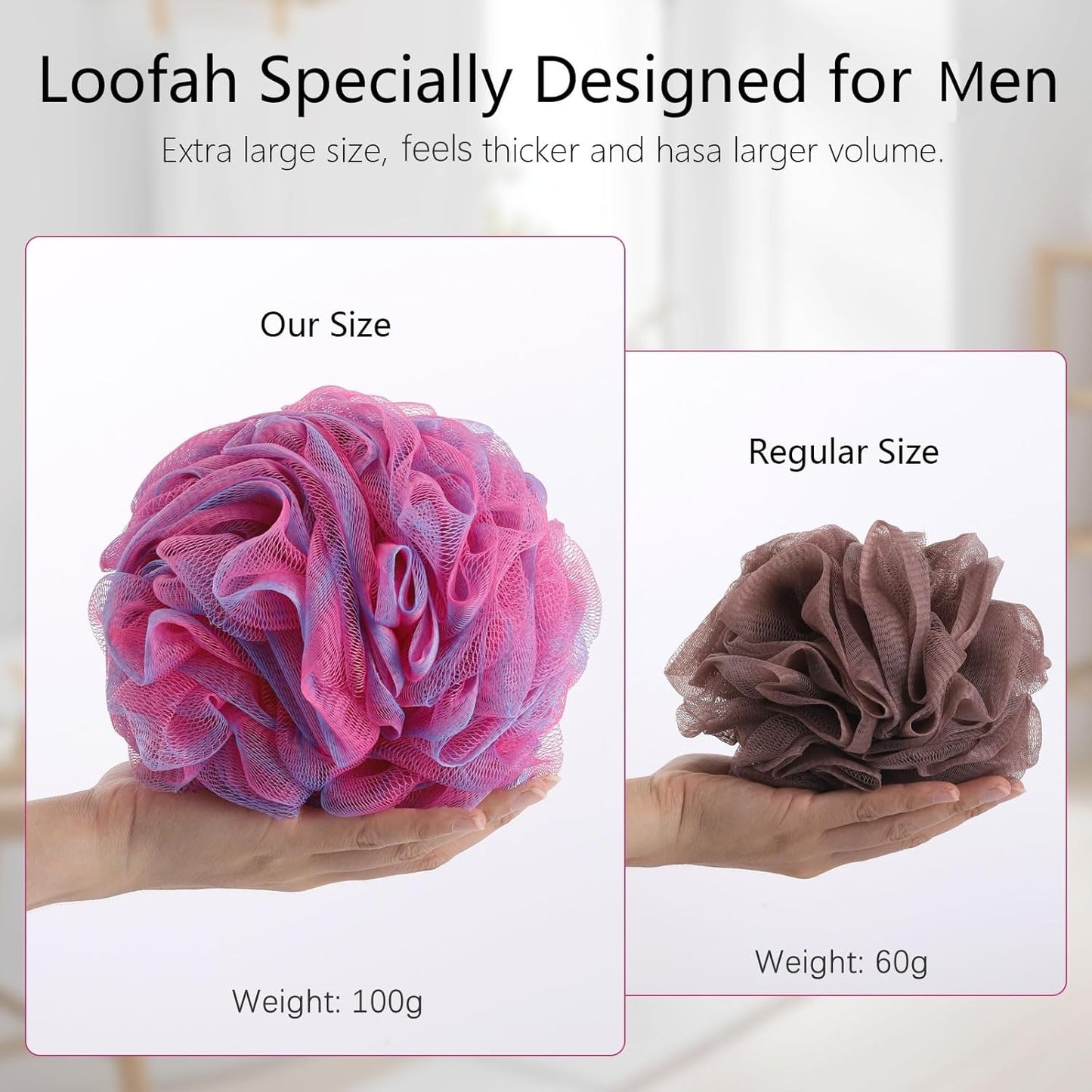 BTYMS XXL Large Loofah Bath Sponge 100g/pc, Exfoliating Mesh Pouf Bath Scrunchies Shower Puffs - Pack of 4