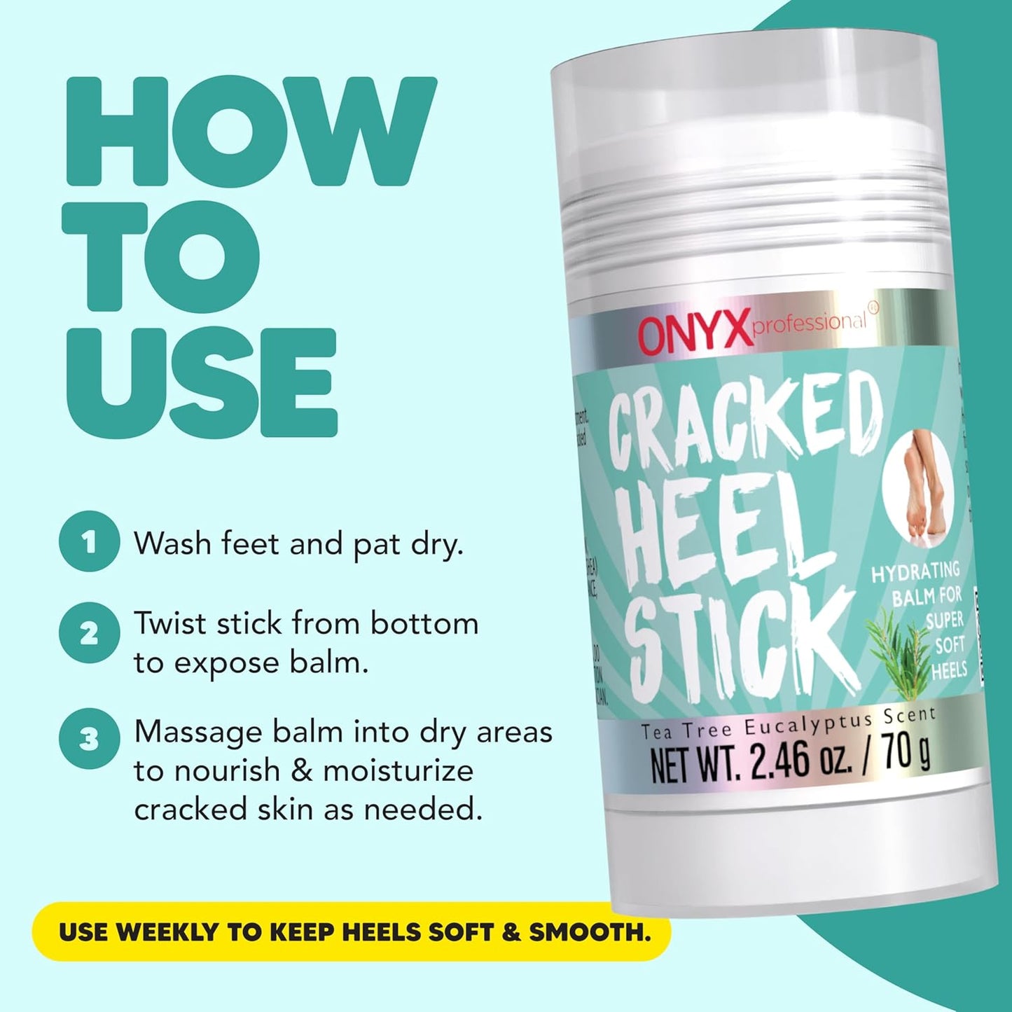 Onyx Professional Cracked Heel Repair Balm Stick, Tea Tree Eucalyptus Scent, 1 Pack - Dry Heels Dry Cracked Feet Treatment, Moisturizing Heel Balm Rolls On, No Mess Like Foot Cream or Foot Lotion