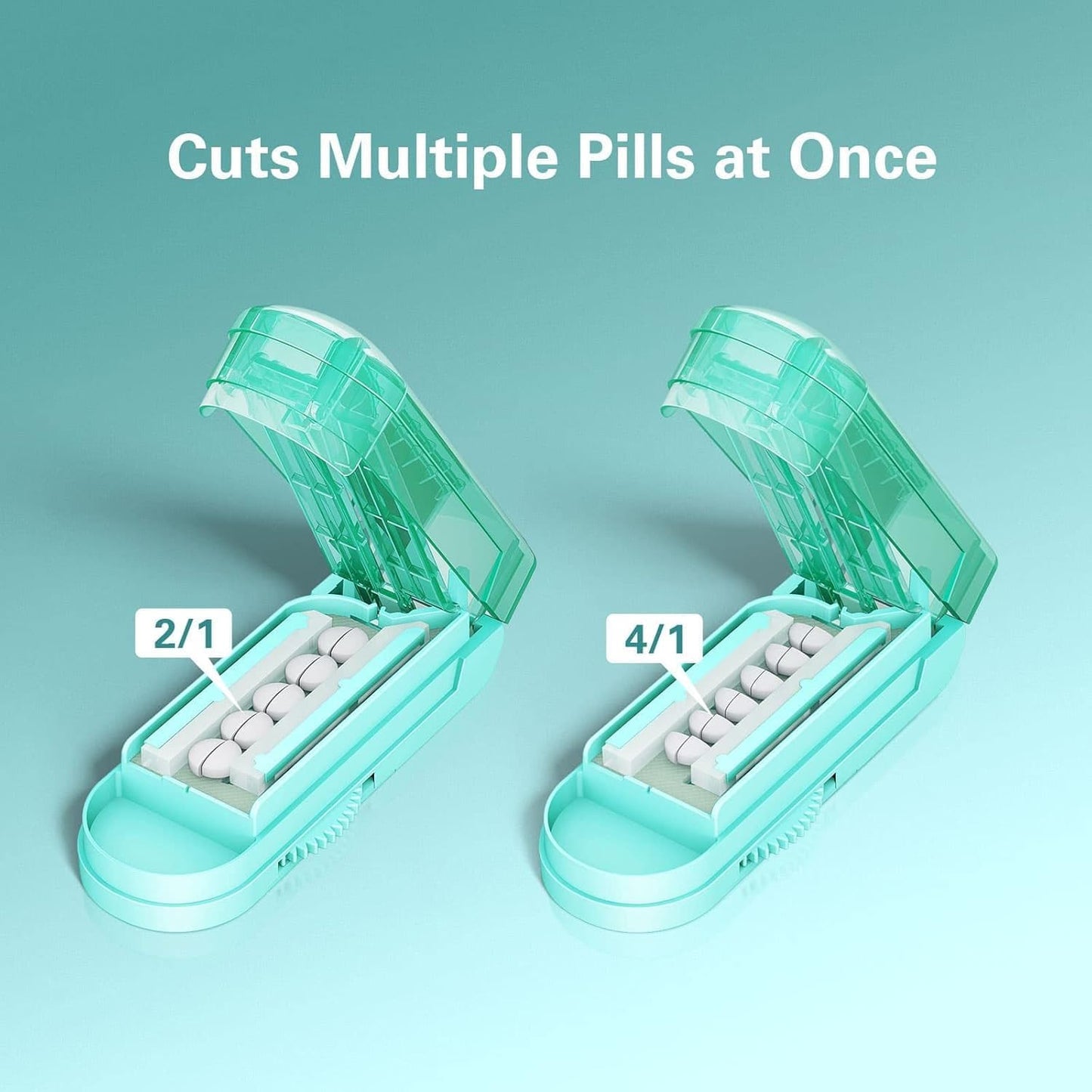 ONE PIX Pill Cutter Splitter for Small and Tiny Pills, Pill Cutter for Cutting Multiple Pills at a Time in Half with Hidden Sharp Stainless Steel Blade, Cyan