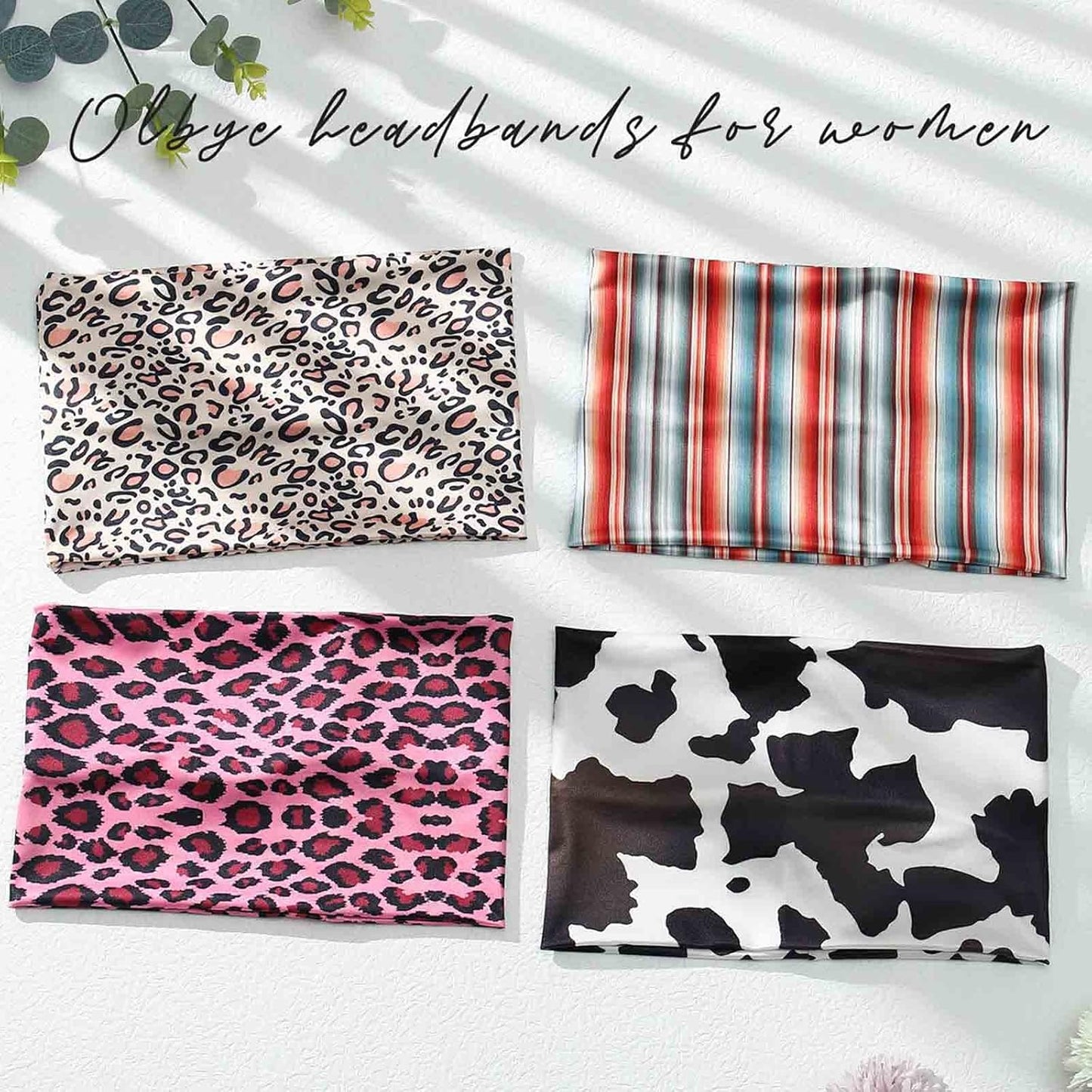 Olbye Boho Wide Turban Elastic Nonslip Headbands for Women Girls - Workout, Yoga, Running, Sweatband, African Bohemian Hair Wraps & Fashion Accessories (H- Leopard)