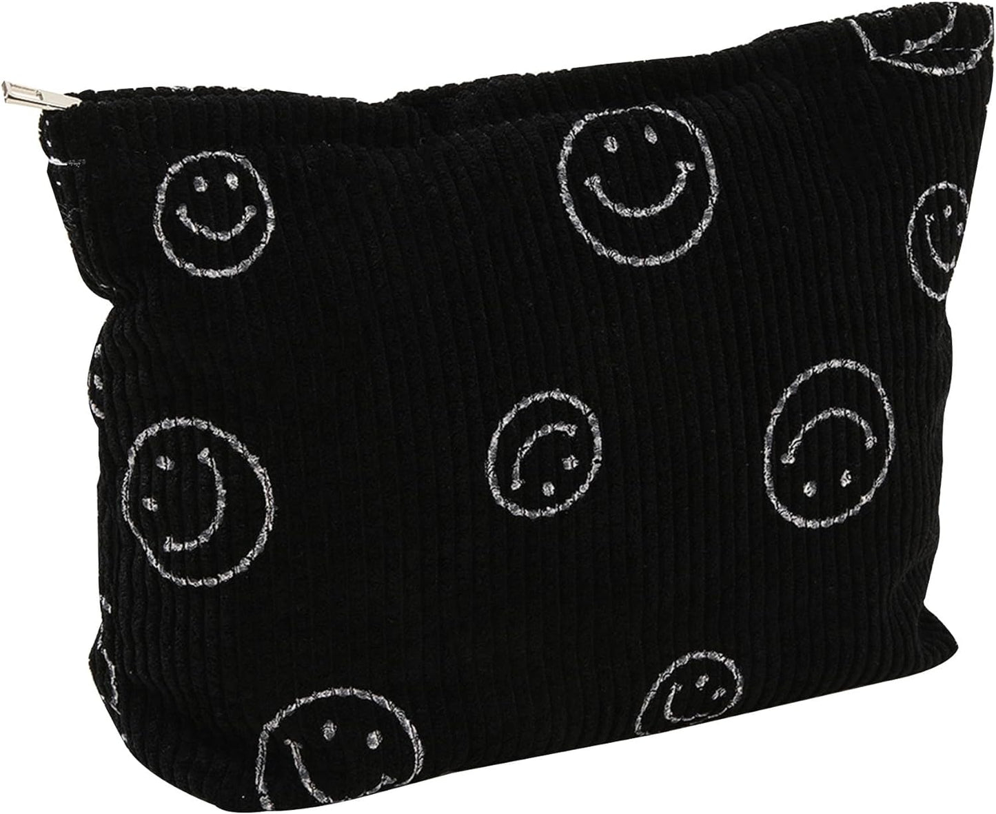 Cosmetic Bags for Women - Corduroy Cosmetic Bag Aesthetic Women Handbags Purses Smile Dots Makeup Organizer Storage Makeup Bag Girls Case Bags (A-Black)