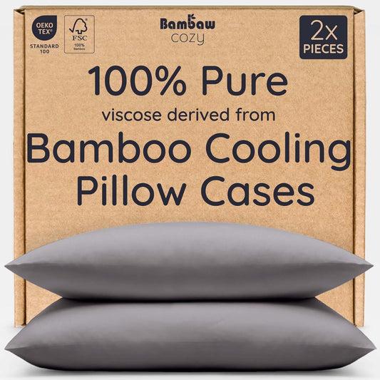 Bambaw 100% Viscose Derived from Bamboo Pillowcases King Size – Set of 2 Cooling Pillow Cases for Acne Prone Skin with Envelope Closure, Breathable & Super Soft Pillow Cases (Dark Gray)