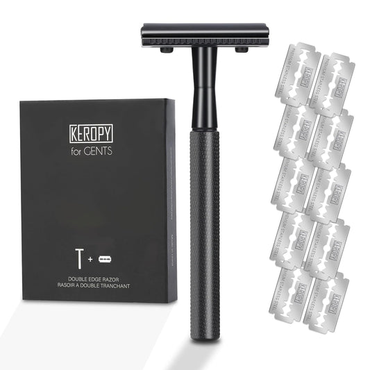 Double Edge Safety Razor With 10 Premium Stainless Steel Blade Reusable Safety Razors For Men Shaving Razor, Smooth Wet Shave Experience, Gun Black