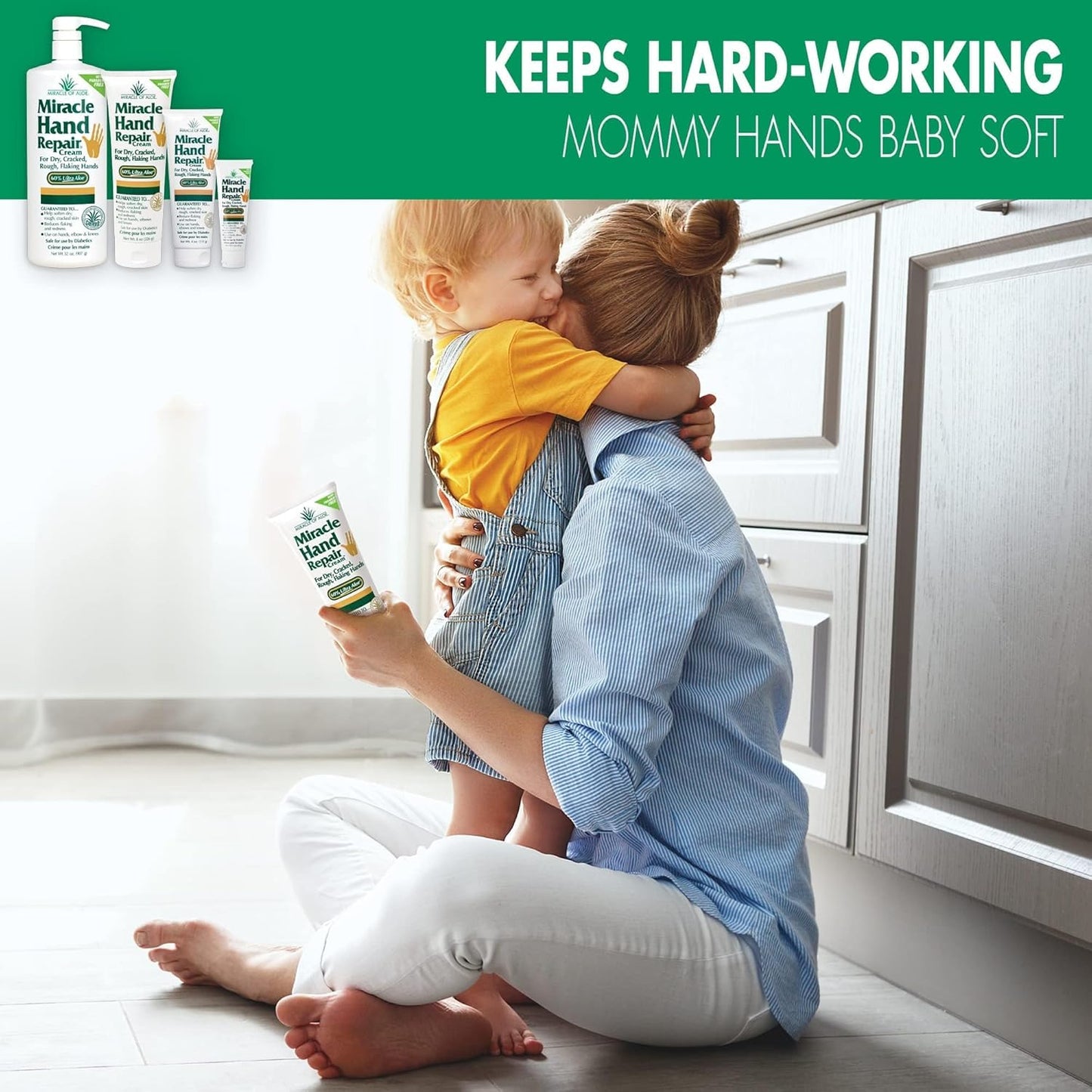 Miracle Hand Repair Cream for Dry Cracked Hands (8 oz & 1 oz) Best Healing Hand Cream with 60% Aloe Vera - Non-Greasy Moisturizer for Working Hands - Fast Absorbing Lotion for Extremely Dry Skin