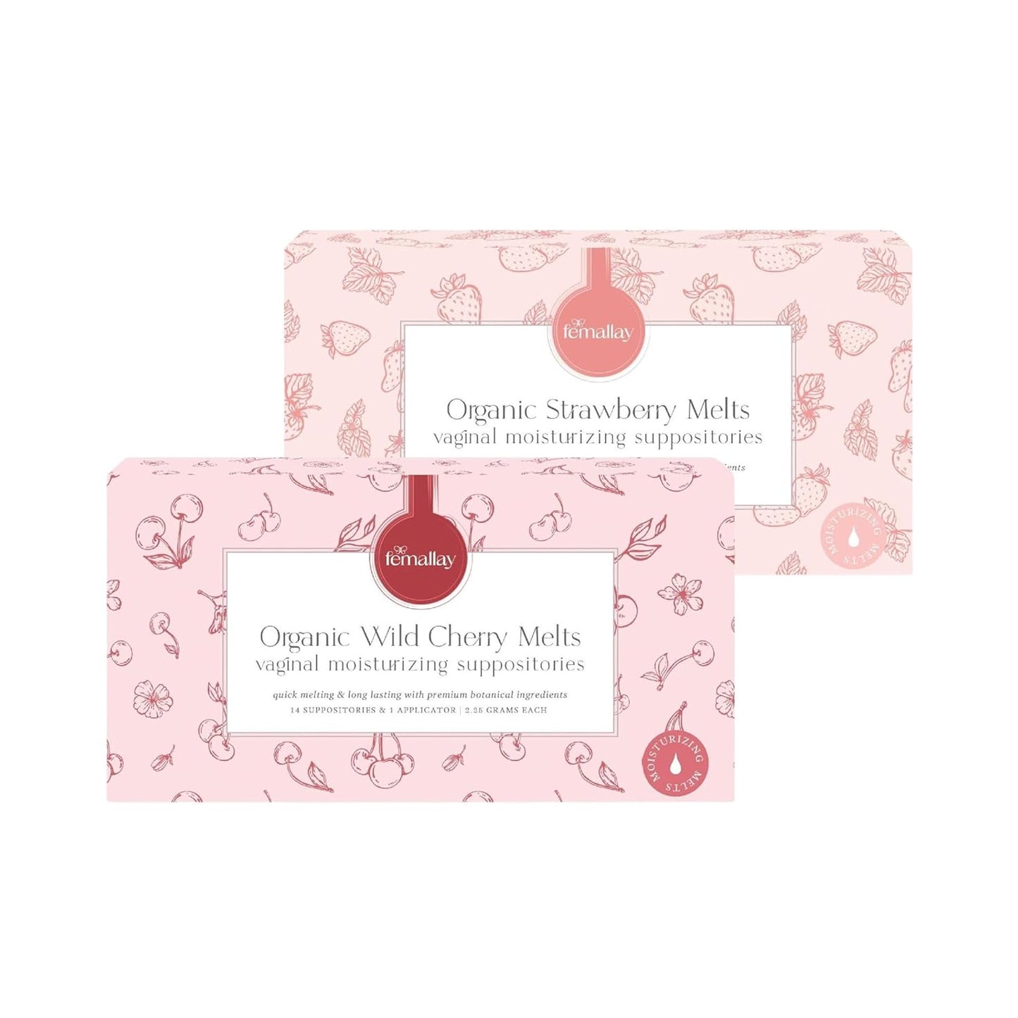 Femallay Organic Vaginal Moisturizing Suppositories – Cherry & Strawberry Variety Pack – 100% Natural Relief for Dryness, Odor & Daily Feminine Discomfort – 14 Count + Applicator