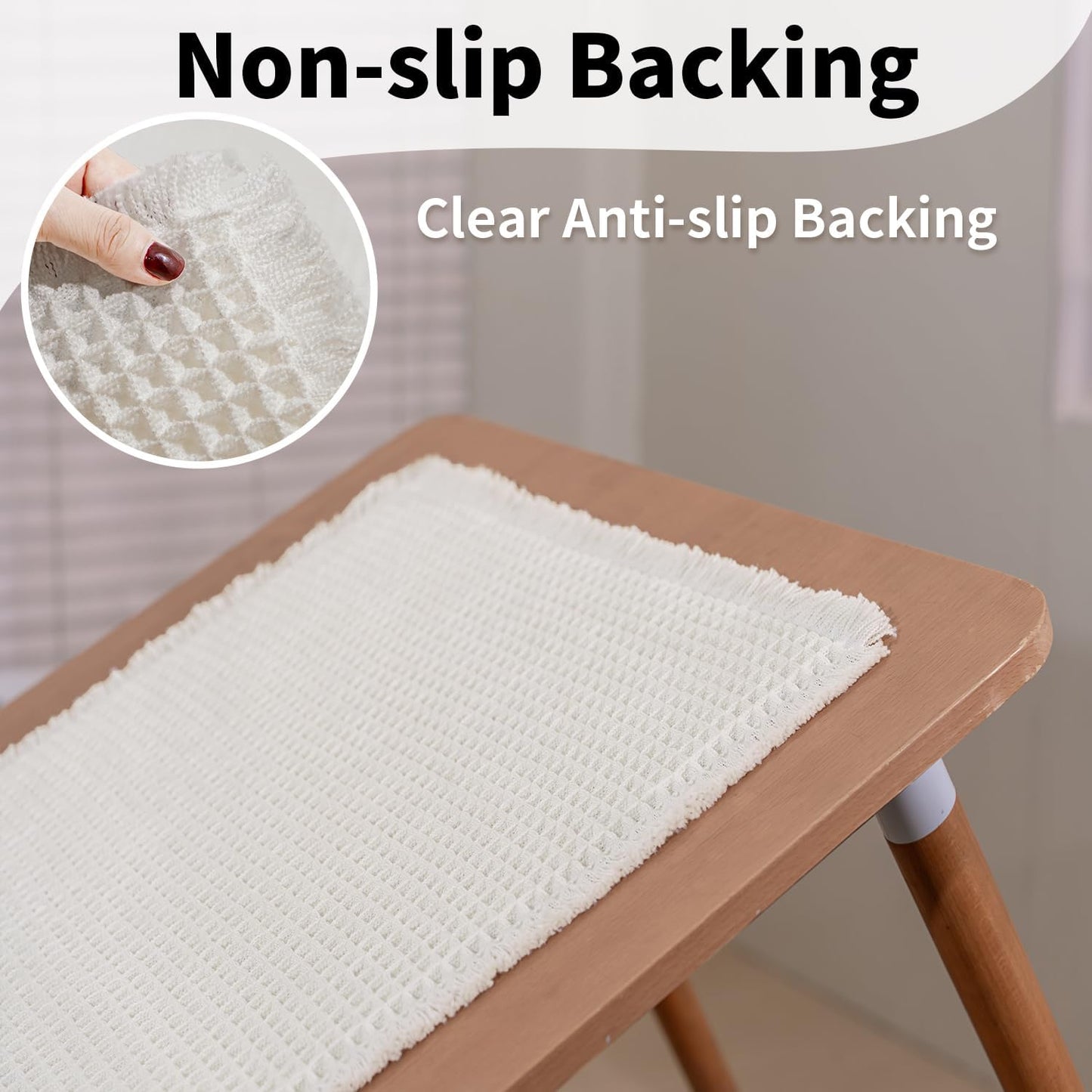 White Bathroom Rugs, Waffle Bath Mat Non Slip Washable, Super Absorbent & Quick Dry, Boho Bath Mat Farmhouse Bathroom Decor, 24'' x 48'', White