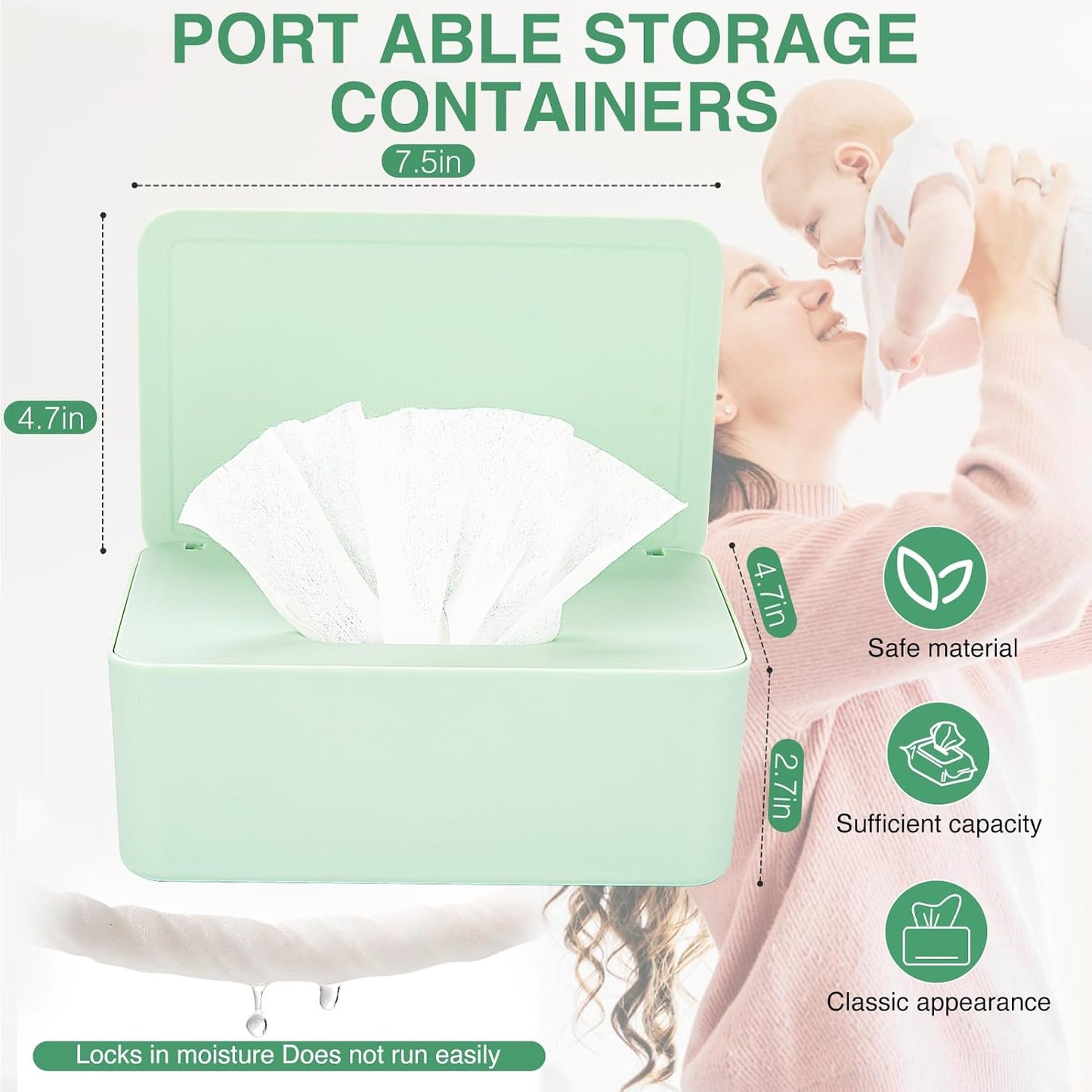 Baby Wipes Dispenser, Wipe Holder for Baby & Adult,Keeps Wet Tissue Fresh, Non-Slip Wipes Case, Flushable Wipe Container with Sealing Design Lid