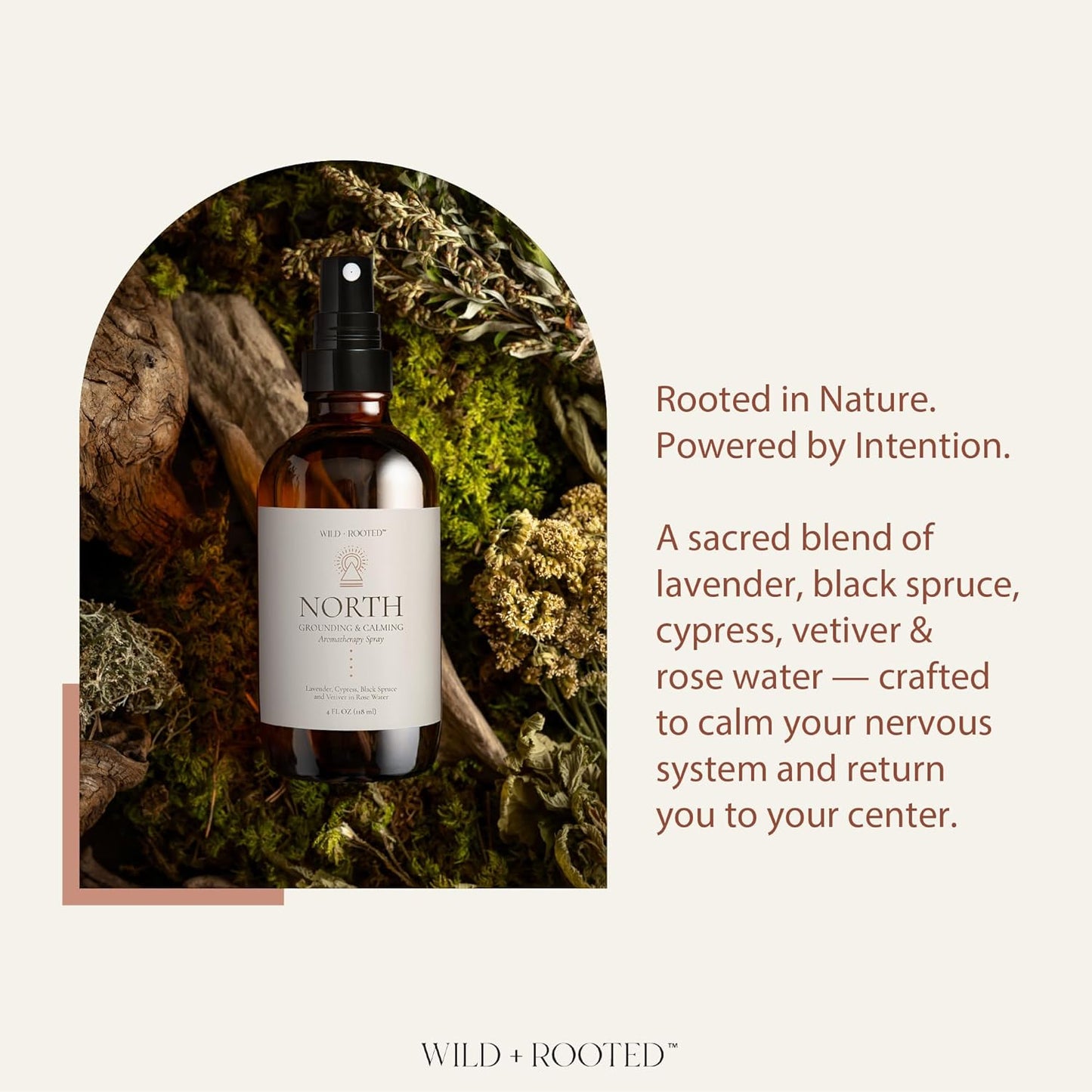 North Aromatherapy Room & Body Spray | Long-Lasting, All Natural Essential Oil Spray - Lavender, Cypress, Black Spruce, Vetiver in Rose Water | Calming & Grounding - 4oz