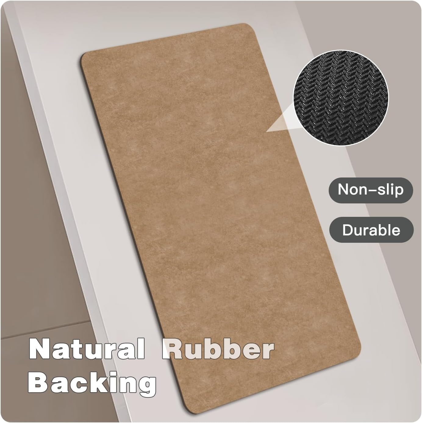 Bathroom Mat Quick Dry, Bathroom Rugs Non Slip Washable Thin Absorbent Bath Mat Fits Under Door Bathroom Floor Mat Perfect for Bath, Shower, or Sink 24"x36" Camel