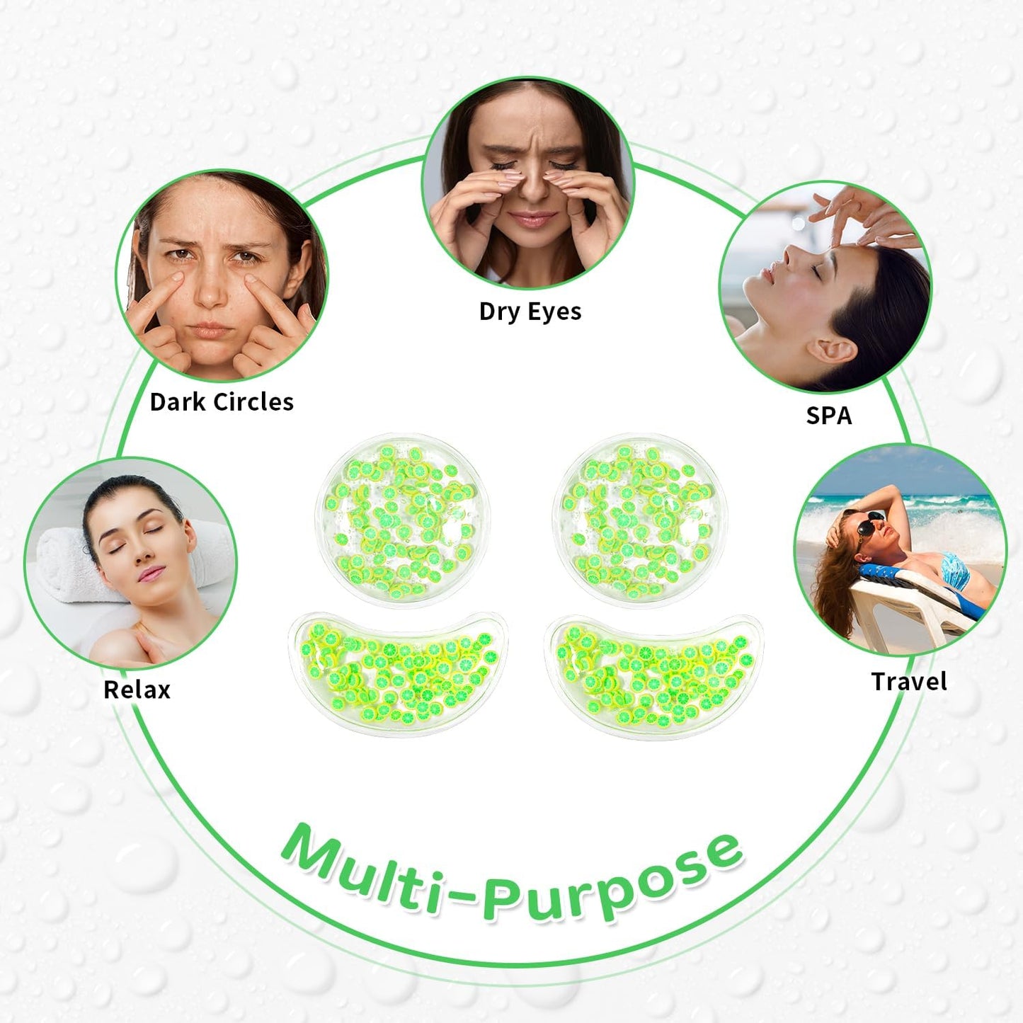 4PCS Gel Eye Ice Pack Set, Cold & Hot Compress, Reusable Cooling Gel Pads for Strain Relief, Relaxation, SPA and Sleep (4 Lemons)