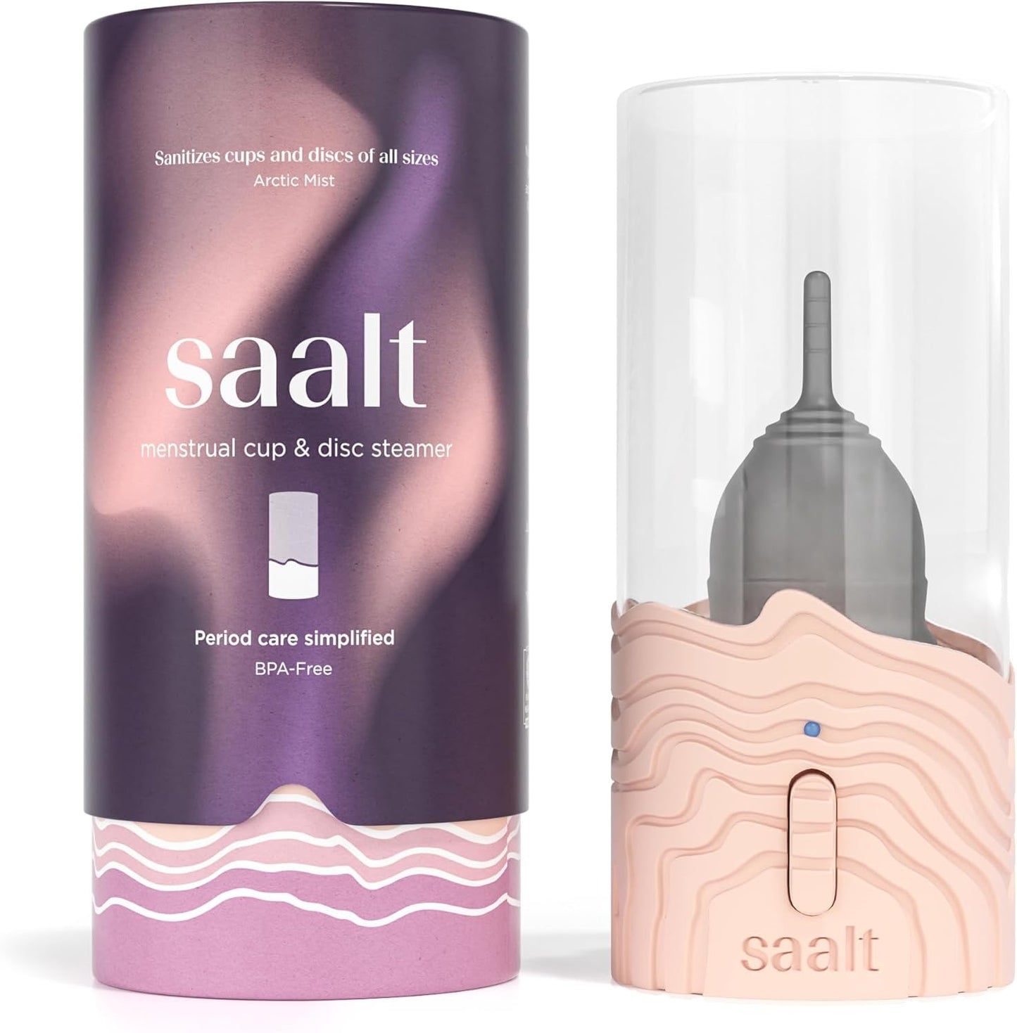 Saalt Menstrual Cup Steamer - Period Cup & Disc Sanitizer - Hands-Free Steam Sanitizer- No-Boil Design with Removable Power Cord - Compact & Portable - Rose Quartz