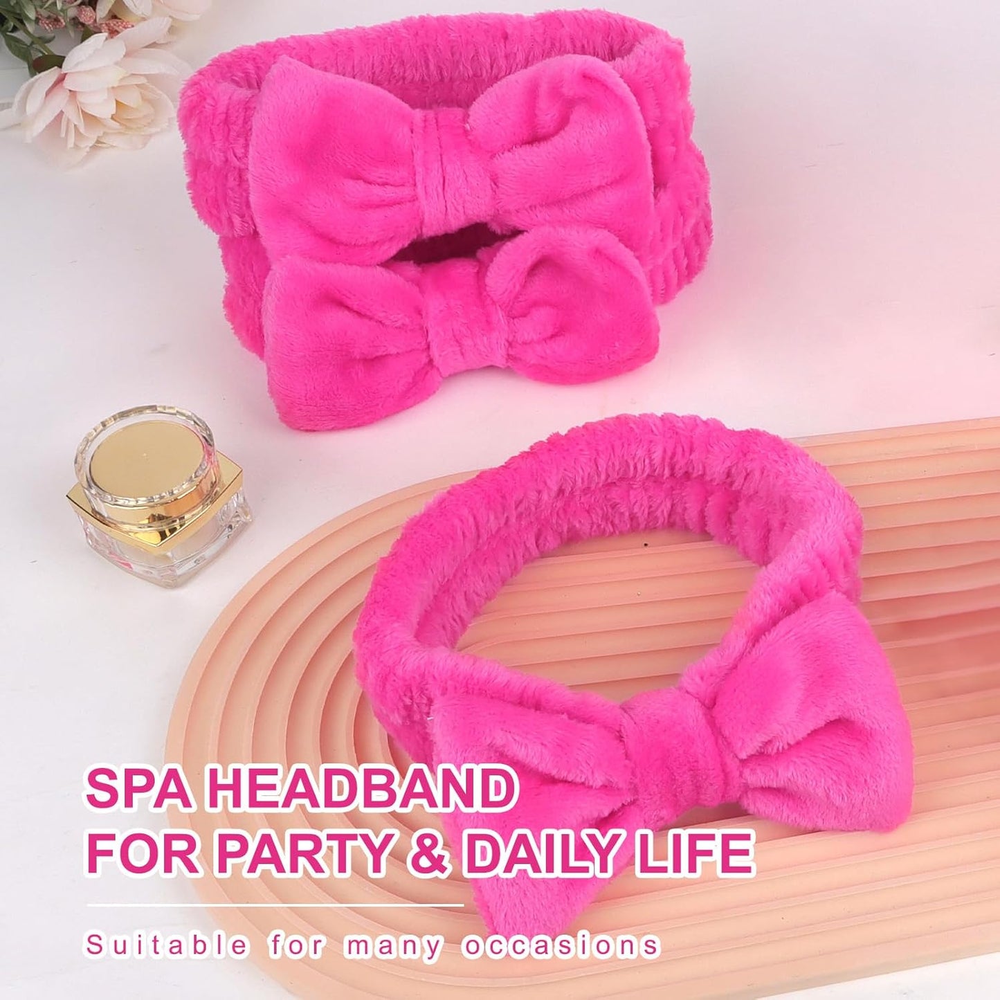 CIEHER 8 Pcs Spa Headbands for Women, Teen Girls - Bachelorette Party Favors, Birthday Gifts, Hot Pink Makeup and Face Wash Headbands