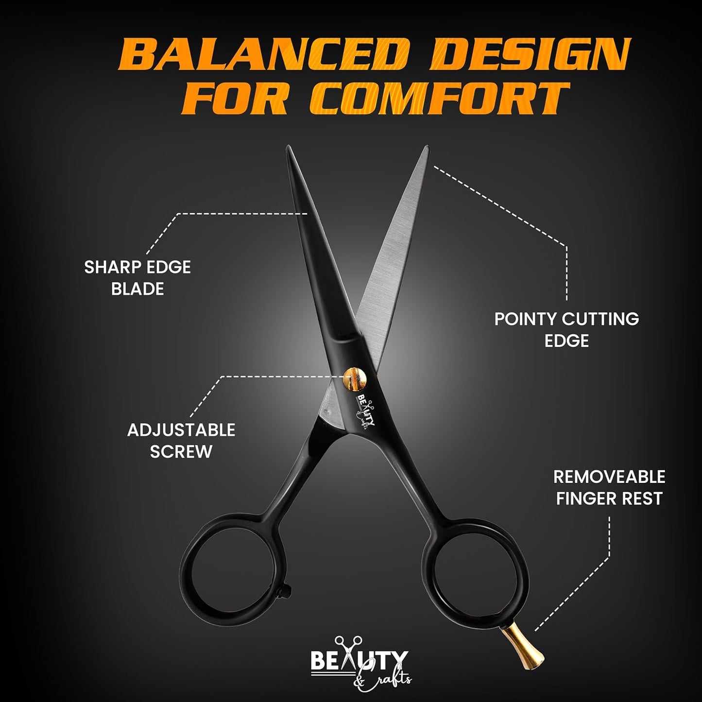 5'' German Beard Mustache Scissor- 2 Mustache Combs for Facial Hair with Beautiful Pouch -Beard Trimming Scissors for Grooming, Cutting, and Styling of Mustache (Black with Folding Comb)