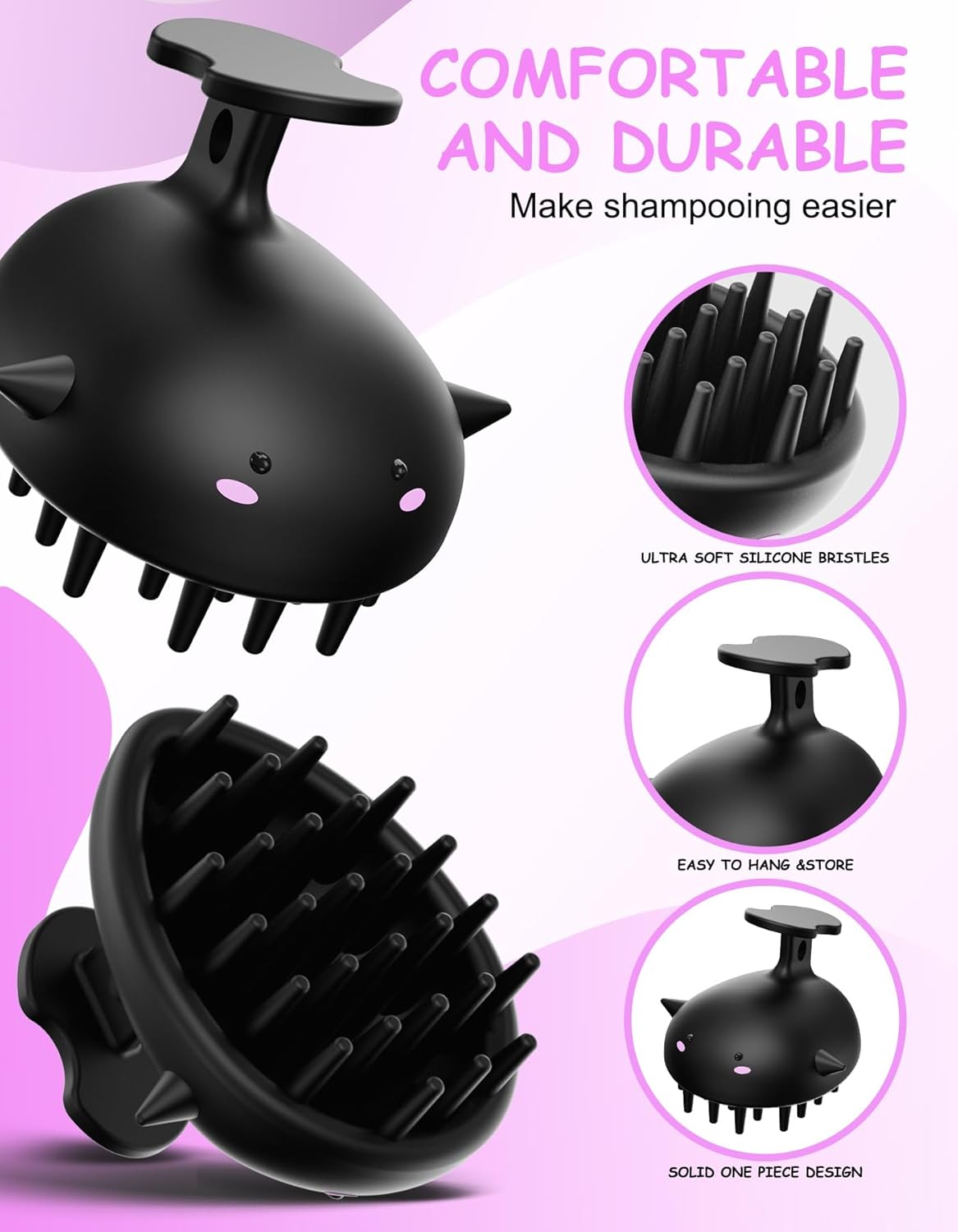 Scalp Massager Hair Growth Shampoo Brush, Silicone Scalp Scrubber Shower Scalp Brush for Hair, Head Massager Scalp Exfoliator for Dandruff Removal, Wet Dry Scalp Massage Tool for Hair Care, Black