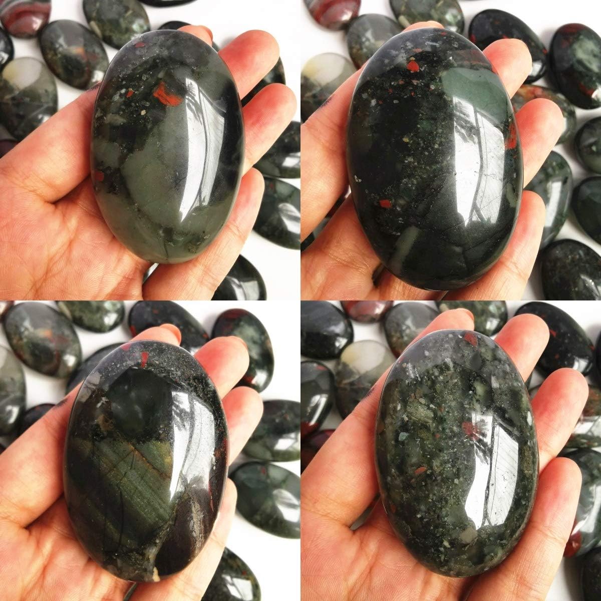 Natural Africa Bloodstone Oval Polished Worry Stones, Healing Crystal Indoor Fountain Stones Massage Energy Anxiety Relief Items
