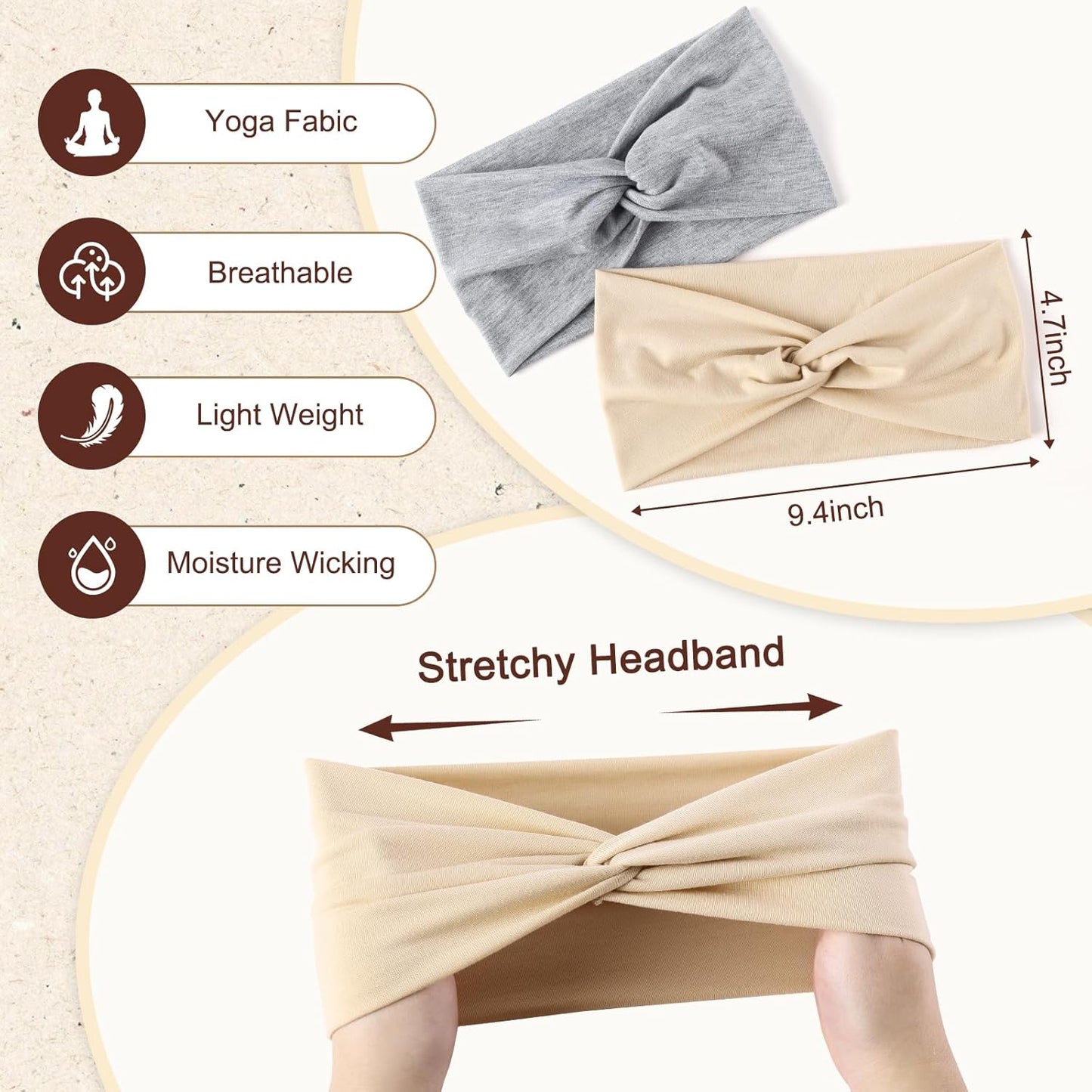 12-Pack Wide Stretch Headbands for Women - Non-Slip Extra Wide Turban Hair Bands for Workout, African Style, Sports & Daily Use (Breathable, All-Day Comfort) Color1 (Color2)