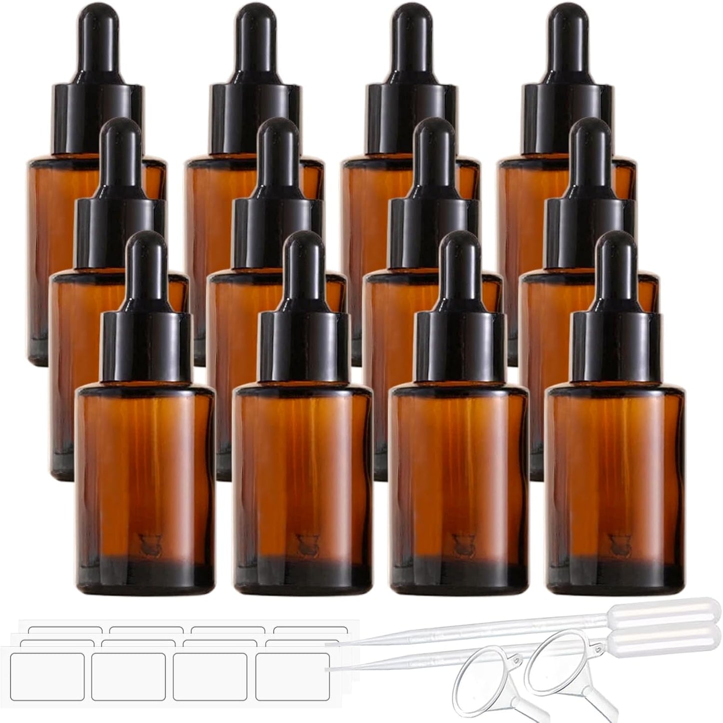 12 Pack 1 oz Amber Glass Dropper Bottle Essential Oils Bottle with Glass Eye Droppers,for Serum Essence Oil,Perfumes,Liquids (Amber, 1oz)
