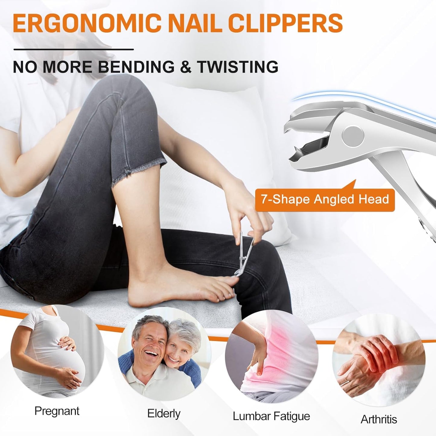 DRMODE Nail Clippers for Men Thick Nails, Angled Head Toe Nail Clippers for Thick Nails for Seniors, Wide Jaw Opening Toenail Clippers Heavy Duty Fingernail Clipper with Catcher Long Handle - Silver