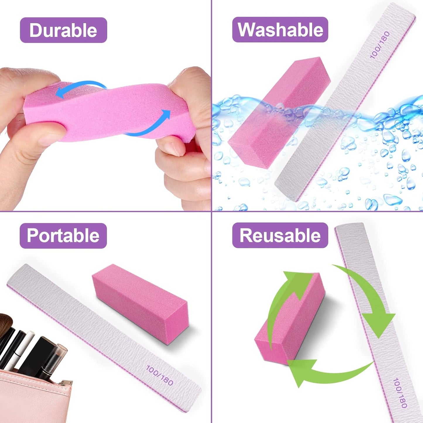 Nail Files and Buffers (24 Pack), Nail Buffer Block Nail File Set for Acrylic and Natural Nails, Professional Manicure Tool 4 Sides 100/120/180 Grit Emery Board Sponge Buffing Buffers Blocks Gray