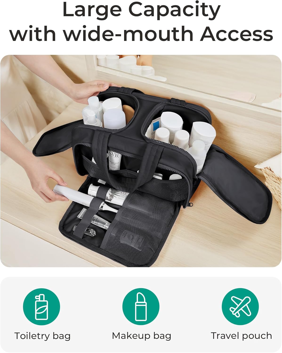 BAGSMART Travel Toiletry Bag, Puffy Toiletry Bag for Women, Wide-open toiletry bags for traveling, Large Travel Cosmetic Makeup Bag Organizer for Accessories,Toiletrie (Dark Purple)