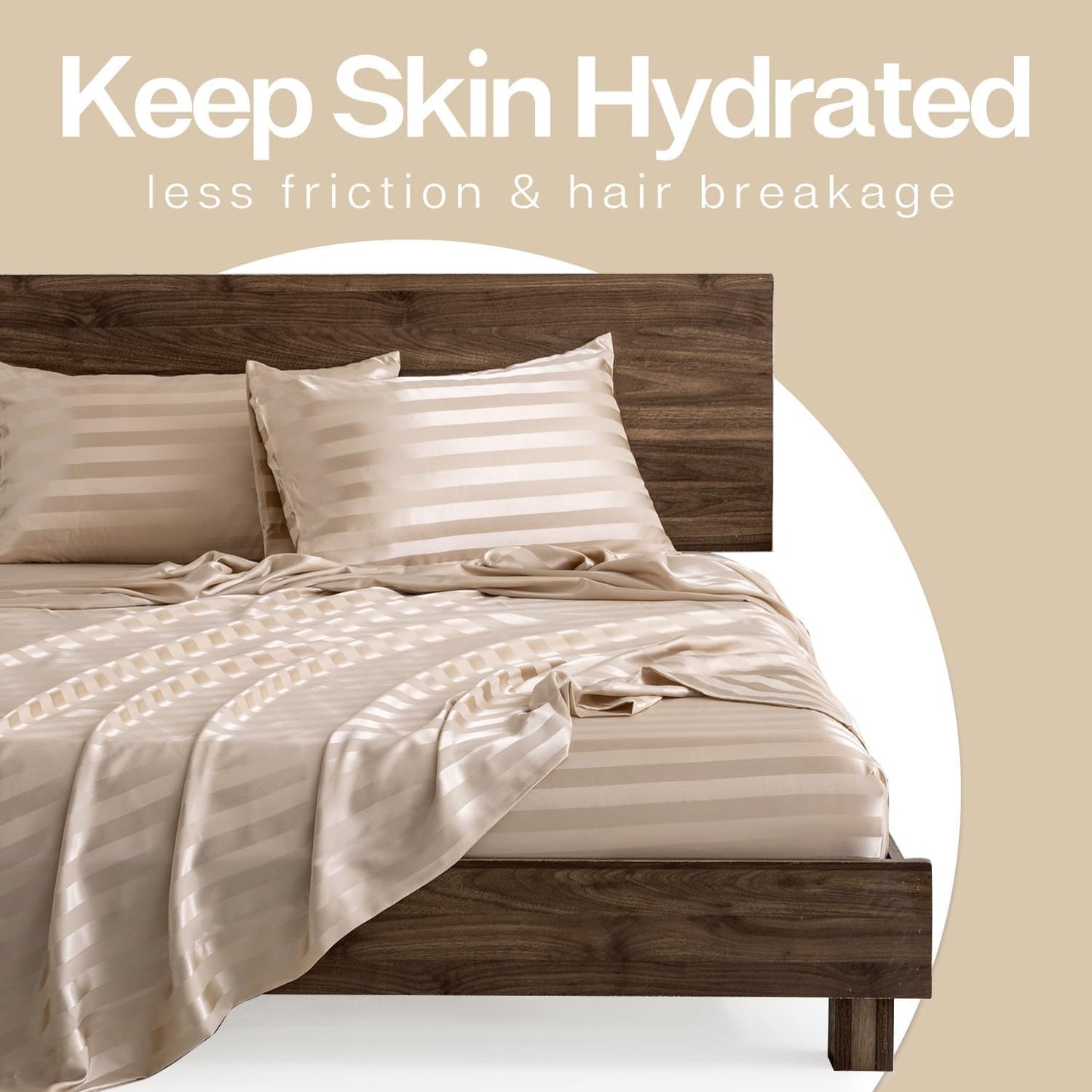 MR&HM Satin Pillowcase for Hair and Skin, Silk Satin Pillowcase 2 Pack, King Size Pillow Cases Set of 2, Silky Pillow Cover with Envelope Closure (20x40, Champagne Striped)