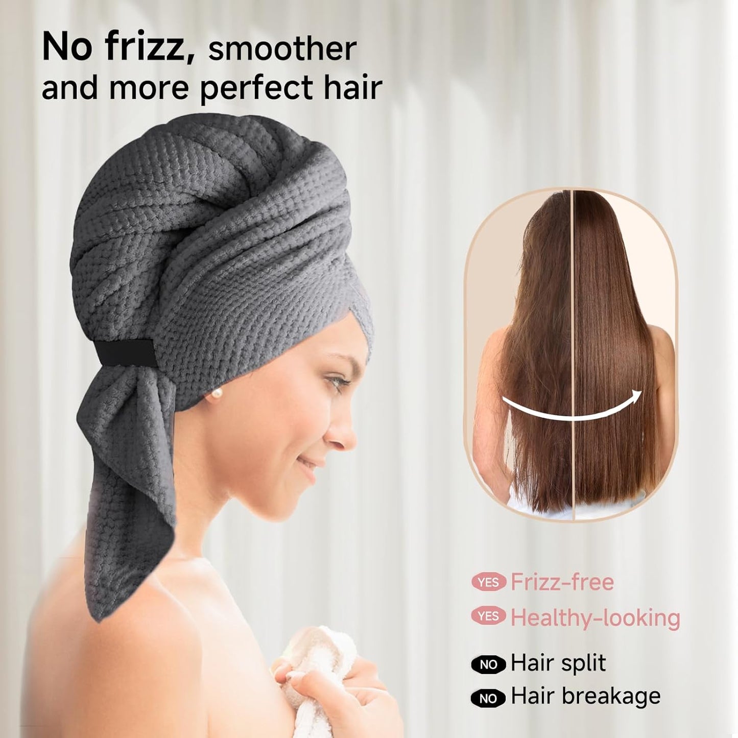 Large Microfiber Hair Towel for Women,Super Soft Anti Frizz & Quick Dry for Curly Hair,Ultra Absorbent Hair Wrap Towels for Long,Thick,Wet Hair 24x42 Inches (Grey)