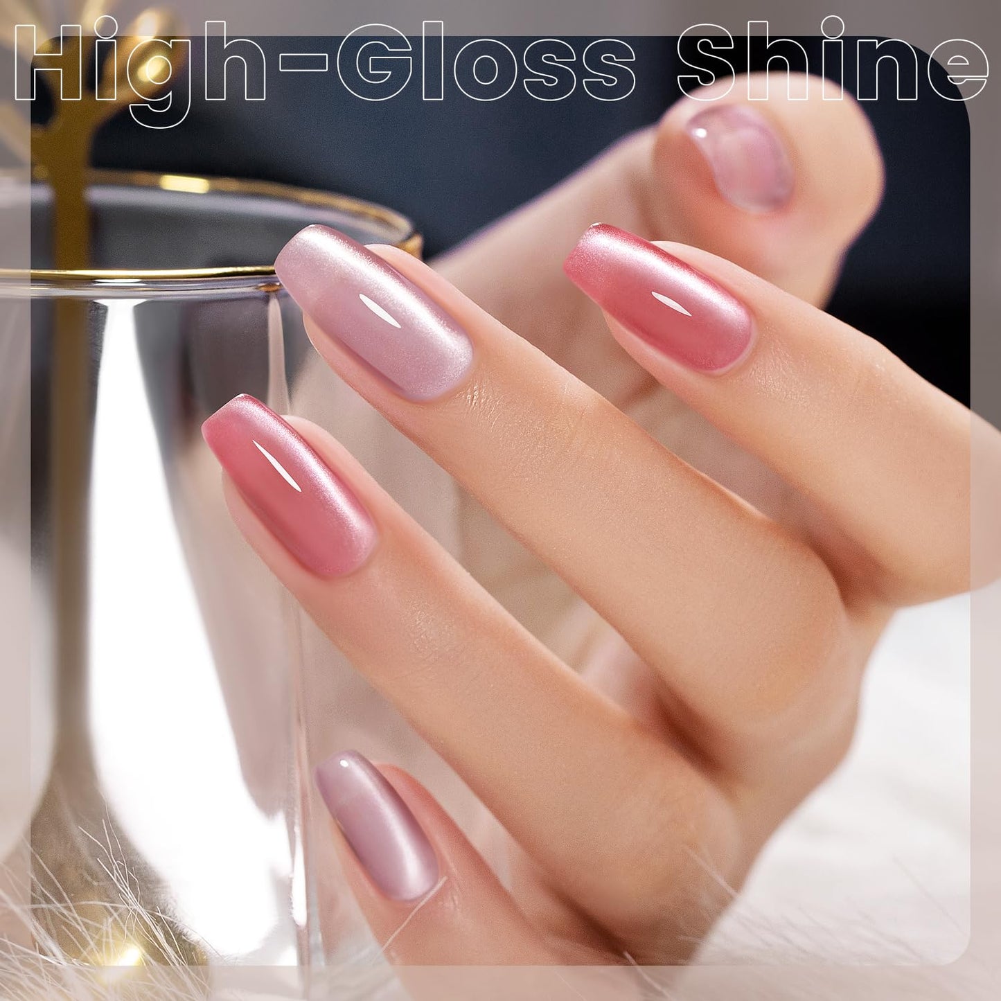 RARJSM Nude Glitter Cat Eye Gel Nail Polish Set 6Pcs Ceramics Pink Light Purple Brown Velvet Shimmer Smoothie Cateye Gel Polish with Magnetic Stick UV LED Curing Require Home Salon Nail Design