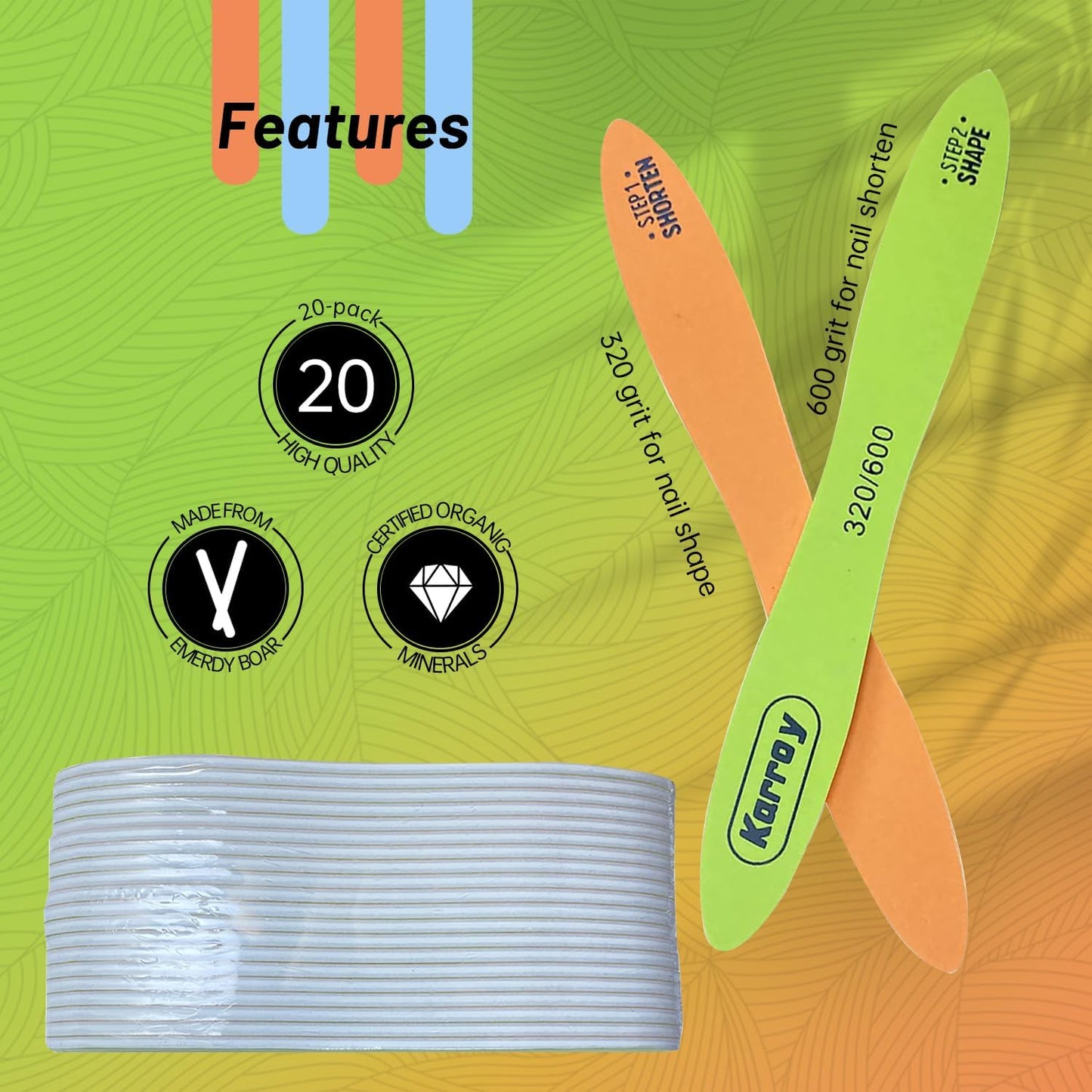 Nail Files and Buffers for Natural Nails Smooth and Polish Gel Surface 400/600/4000 Grit (20pcs Files 320/600)