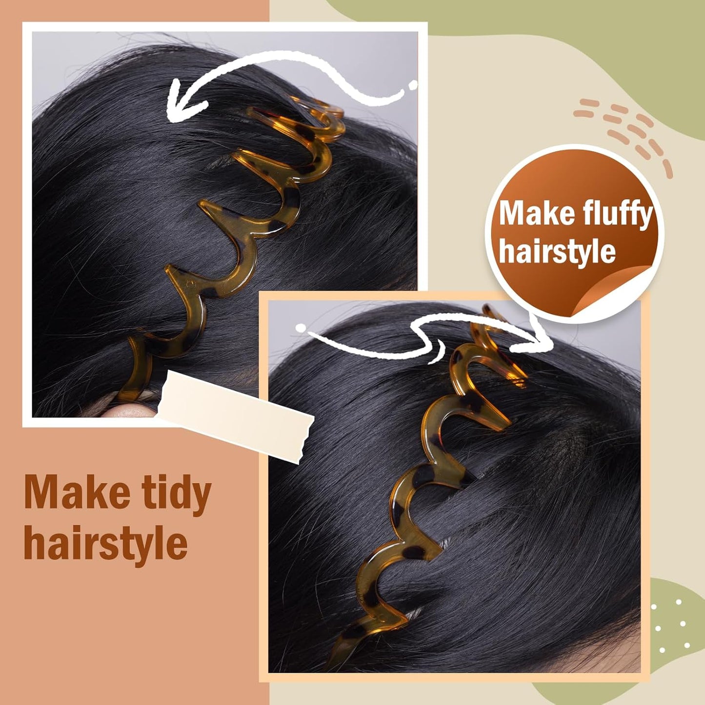 2PCS U Shape Fashion Tooth Hair Comb Headband 2025 New, High Cranium Headband for Women, Zig Zag Head Bands for Women Teens Hair Accessories Everyday Use (Amber+Black)