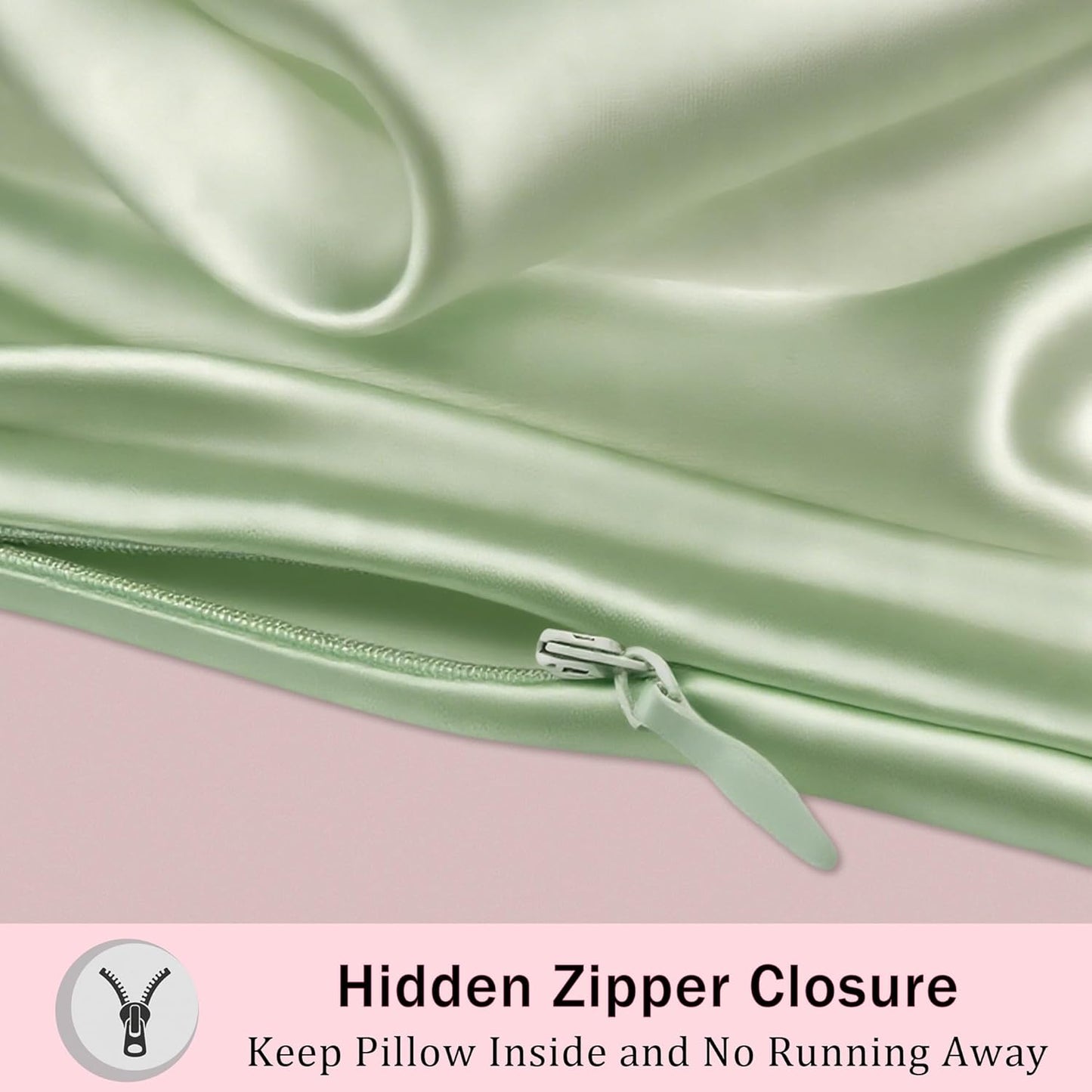 Mulberry Silk Pillow Cases with Zipper, Ultra Smooth Soft Breathable Cooling Pillow Cases for Hot Sleepers, Silk Satin Pillowcase for Hair and Skin, Gifts for Women (Sage Green, Queen Size, 1 Pack)