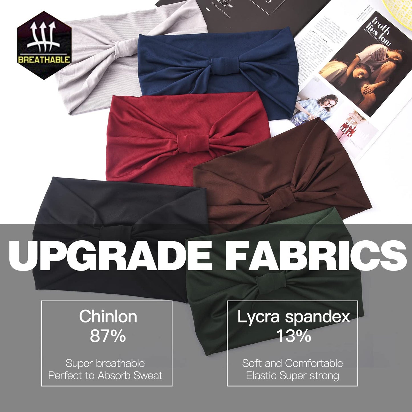 Yeshan Wide Headbands for Women Large African Bandana headband Non Slip Boho Head bands Yoga Running Sports Workout Gym Turbans Thick Head band,pack of 6