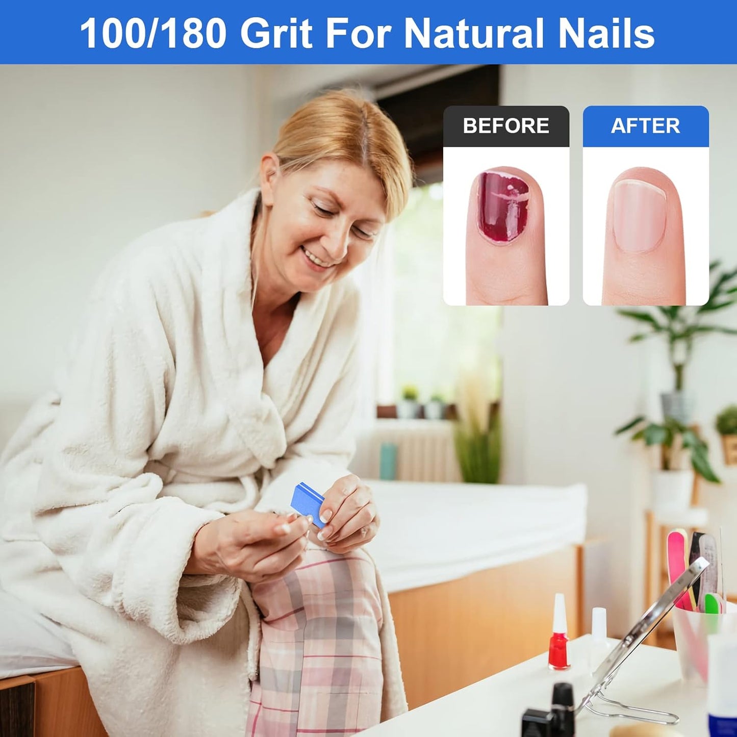 Diesisa Buffer Block Nail File, 100/180 Grit Sponge Nail Buffers for Acrylic Nails, Mini Buffing Block Double Sided for Manicure Tools 30 Count - Blue