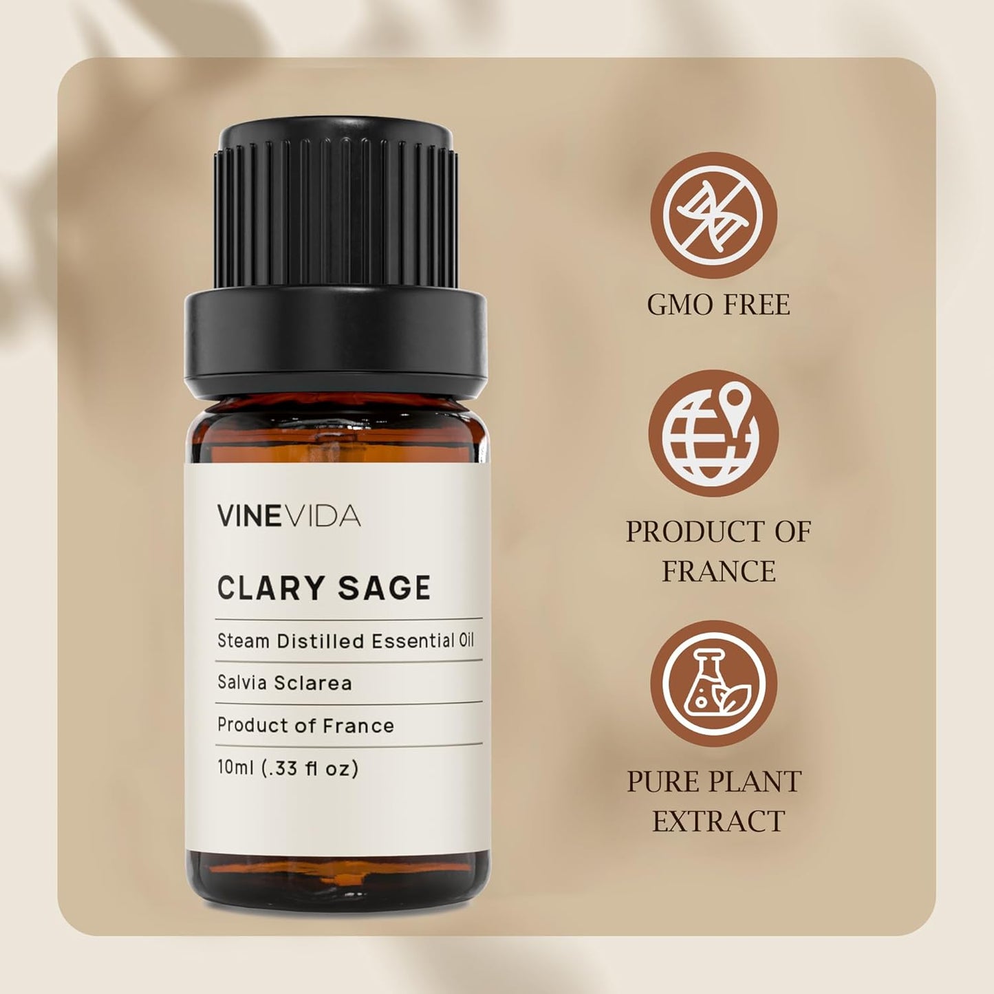 VINEVIDA Clary Sage Essential Oil 10 mL - Undiluted Candle Scent DIY Scents for Candlemaking Soap Making Safe Skin 0.33 Fl Oz 1.33 Ounces